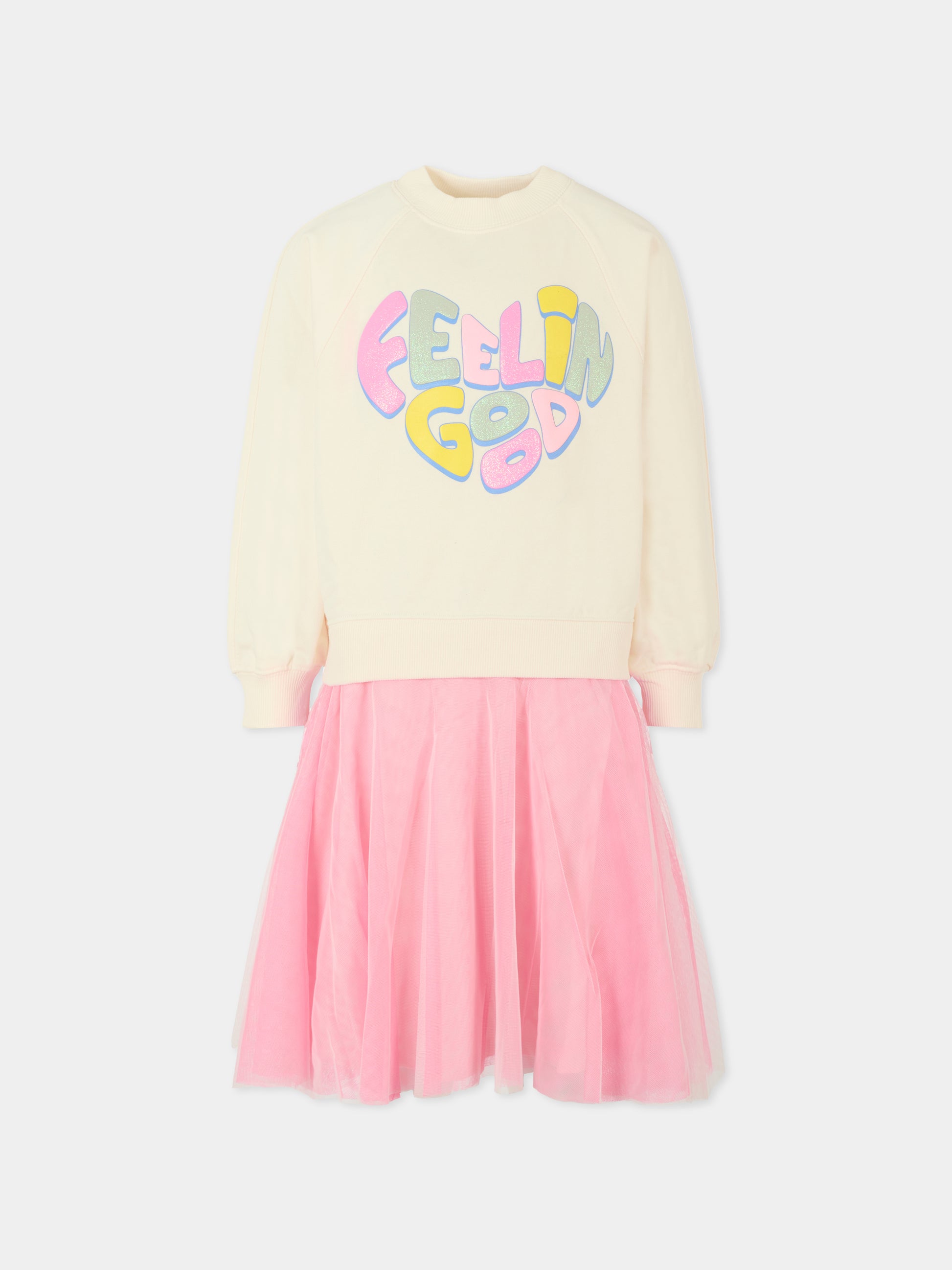 Vestito avorio per bambina con scritta,Billieblush,U21293 121