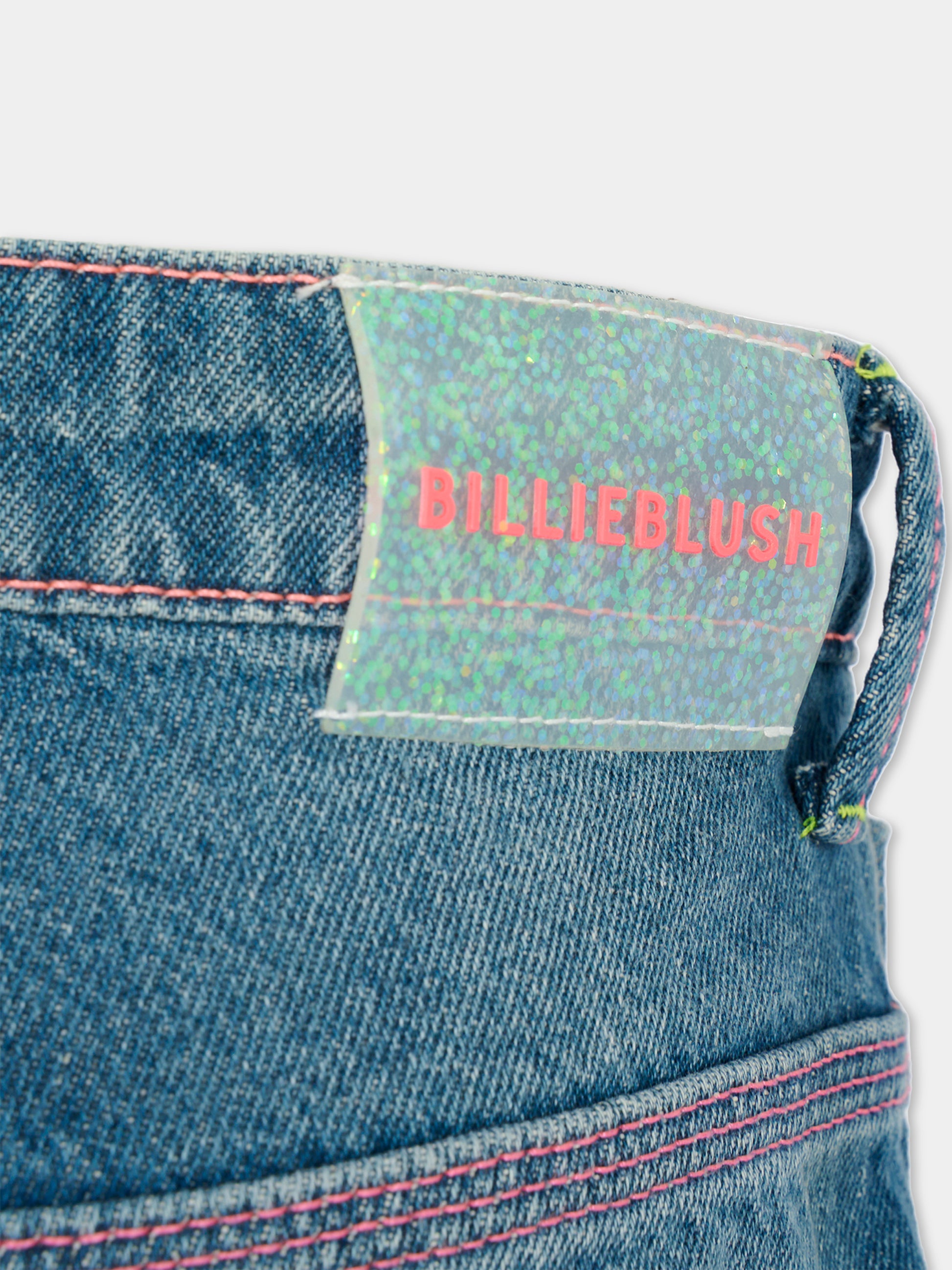 Jeans denim per bambina con cuori ricamati,Billieblush,U21333 Z13
