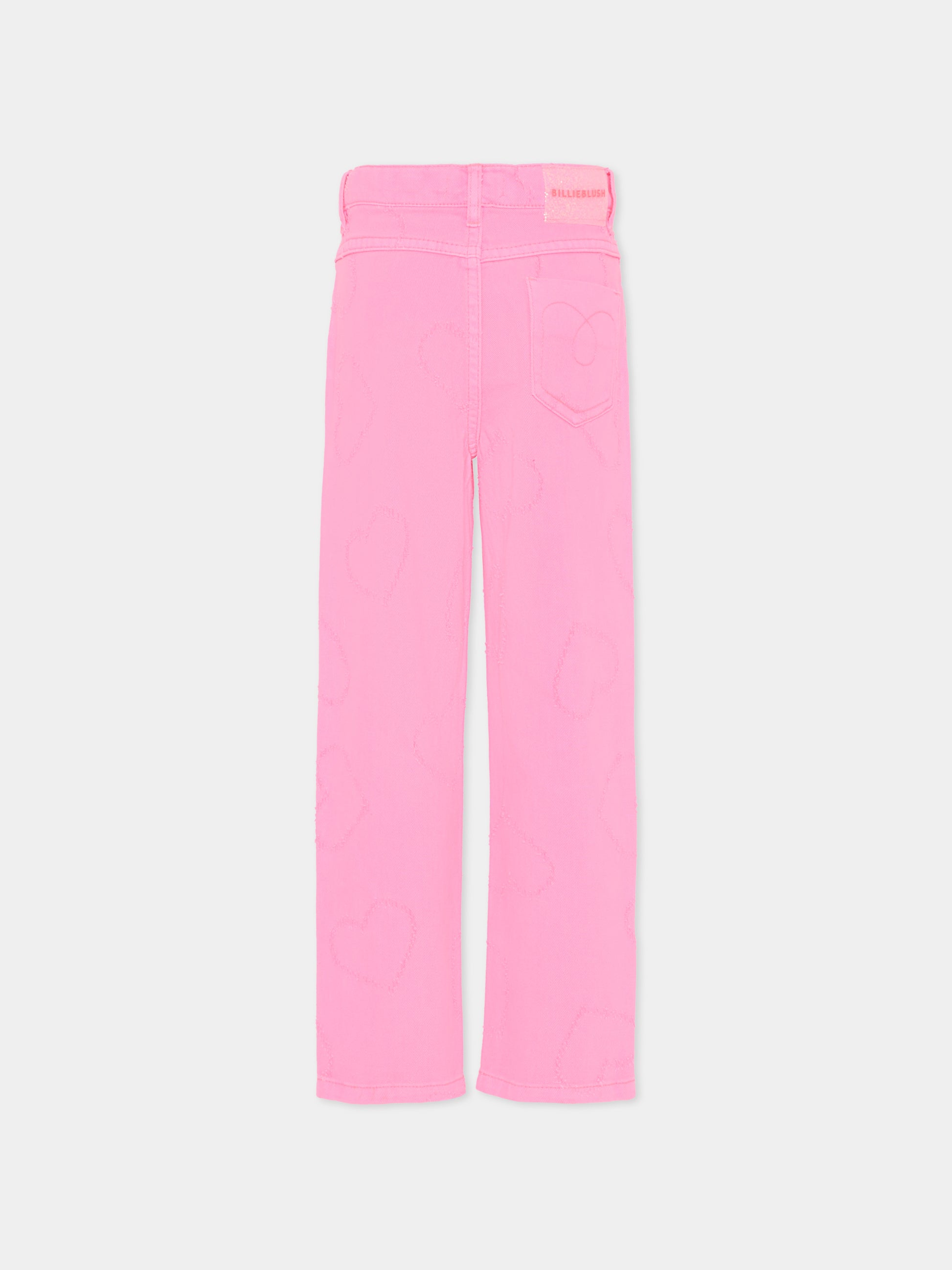 Pantaloni rosa per bambina con cuori all over,Billieblush,U21343 473