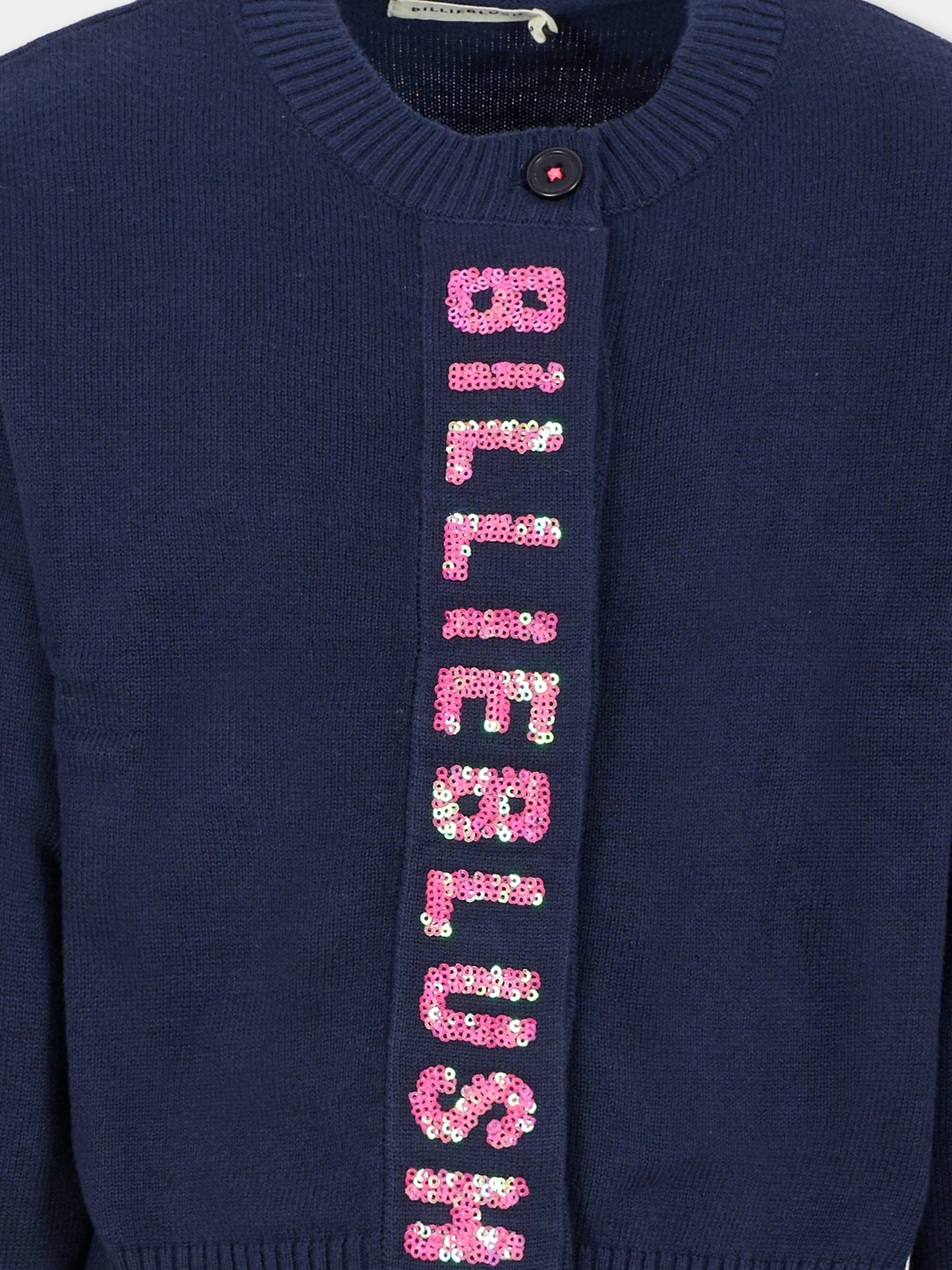 Cardigan blu per bambina con logo,Billieblush,U21372 85T