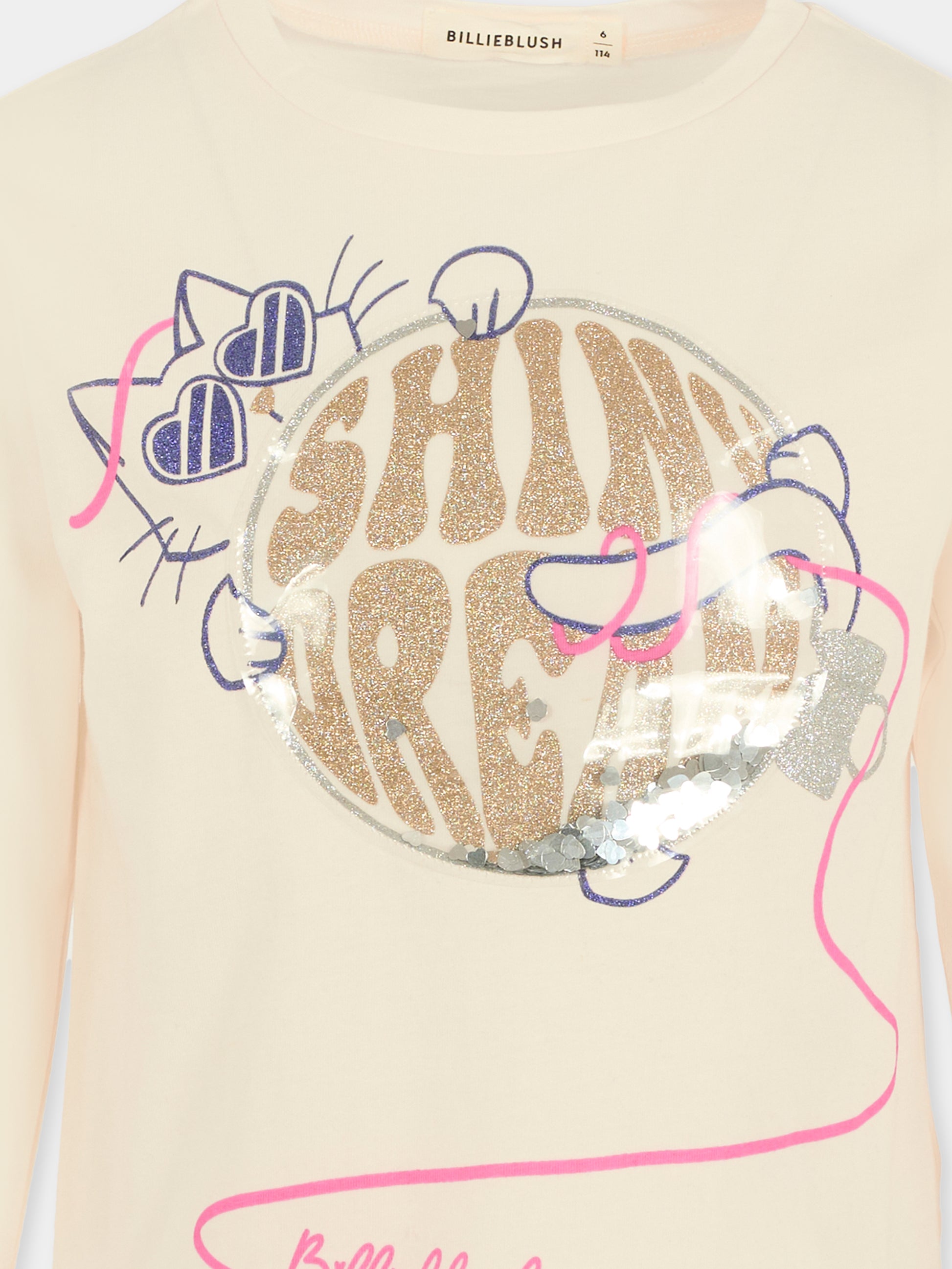 T-shirt avorio per bambina con gatto,Billieblush,U21405 121