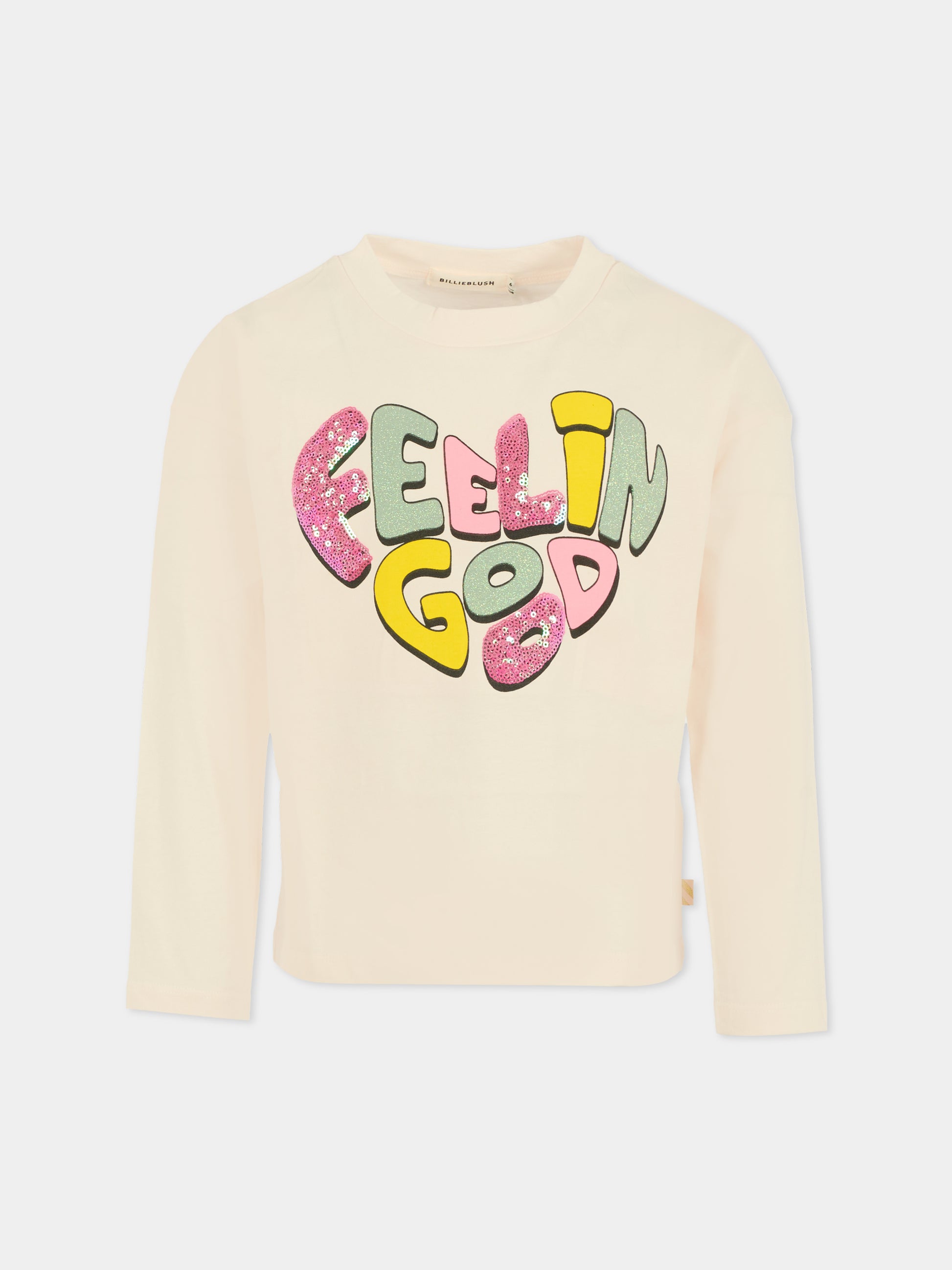 T-shirt avorio per bambina con scritta,Billieblush,U21424 121