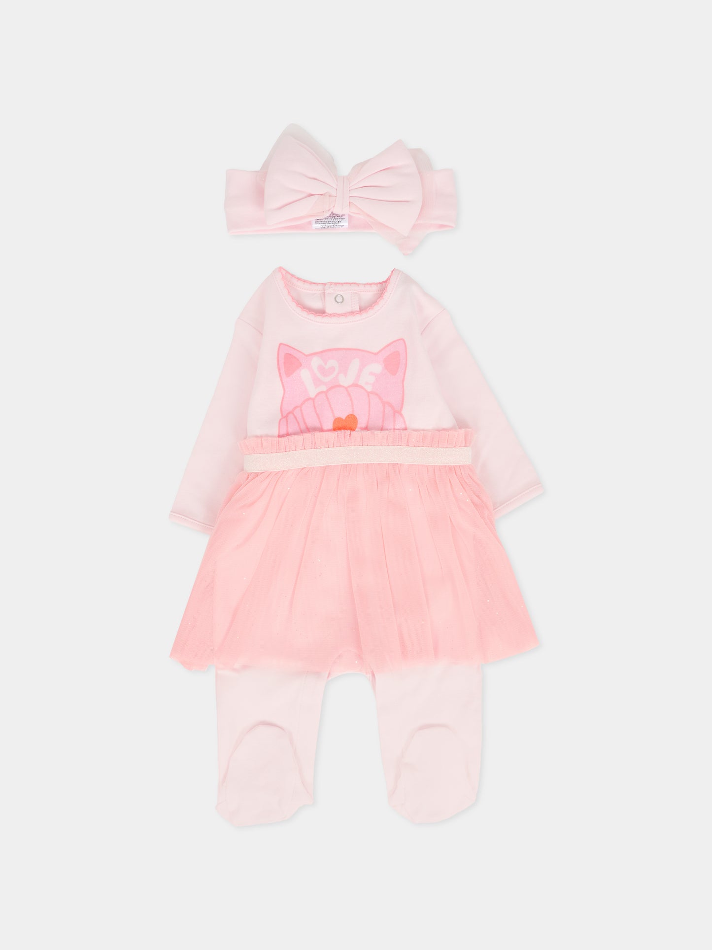 Set tutina rosa per neonata con gatto,Billieblush,U21443 450