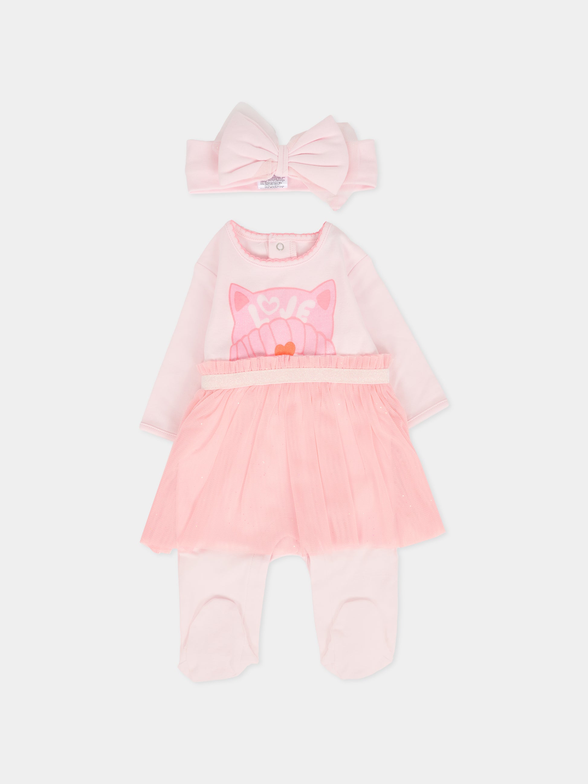 Set tutina rosa per neonata con gatto,Billieblush,U21443 450