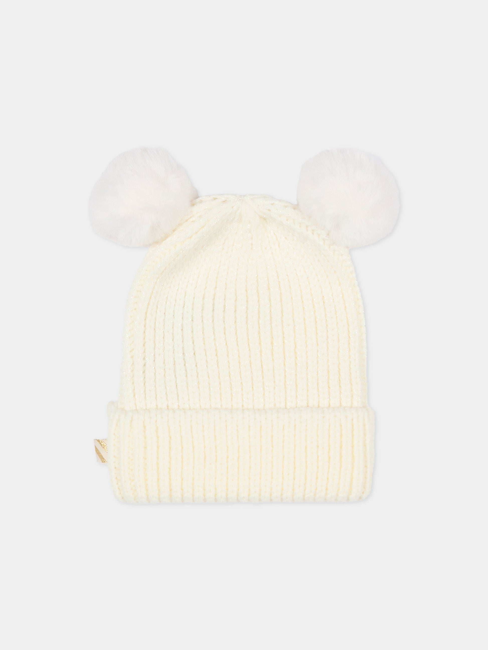 Berretto avorio per bambina con pompon,Billieblush,U21508 121