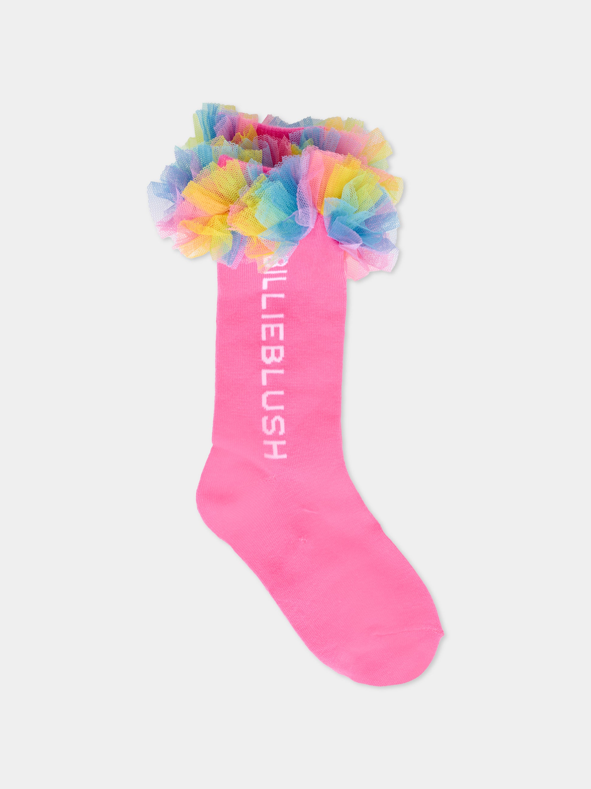Calze rosa per bambina con logo,Billieblush,U21518 473