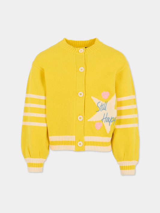 Cardigan giallo per bambina con stella e cuori,Billieblush,U21560 553