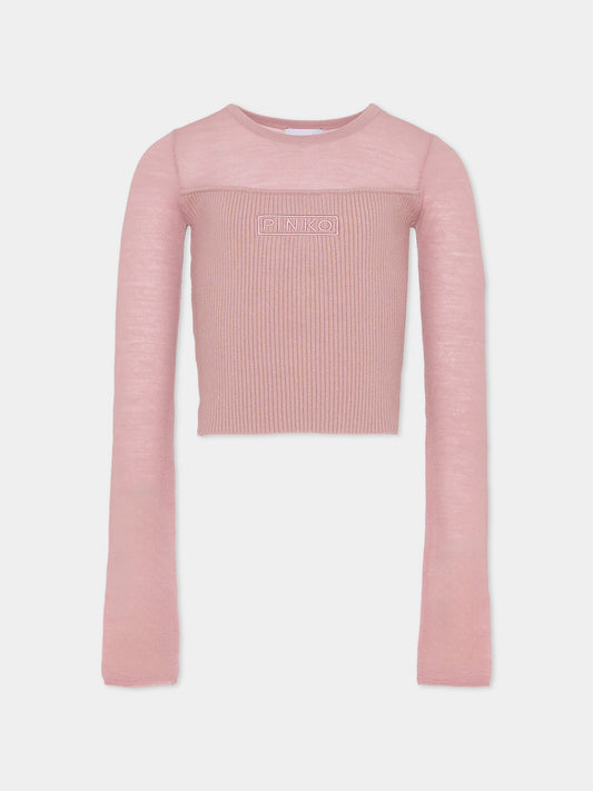 Top rosa per bambina con logo,Pinko,KFMA008.C.FL085.C040