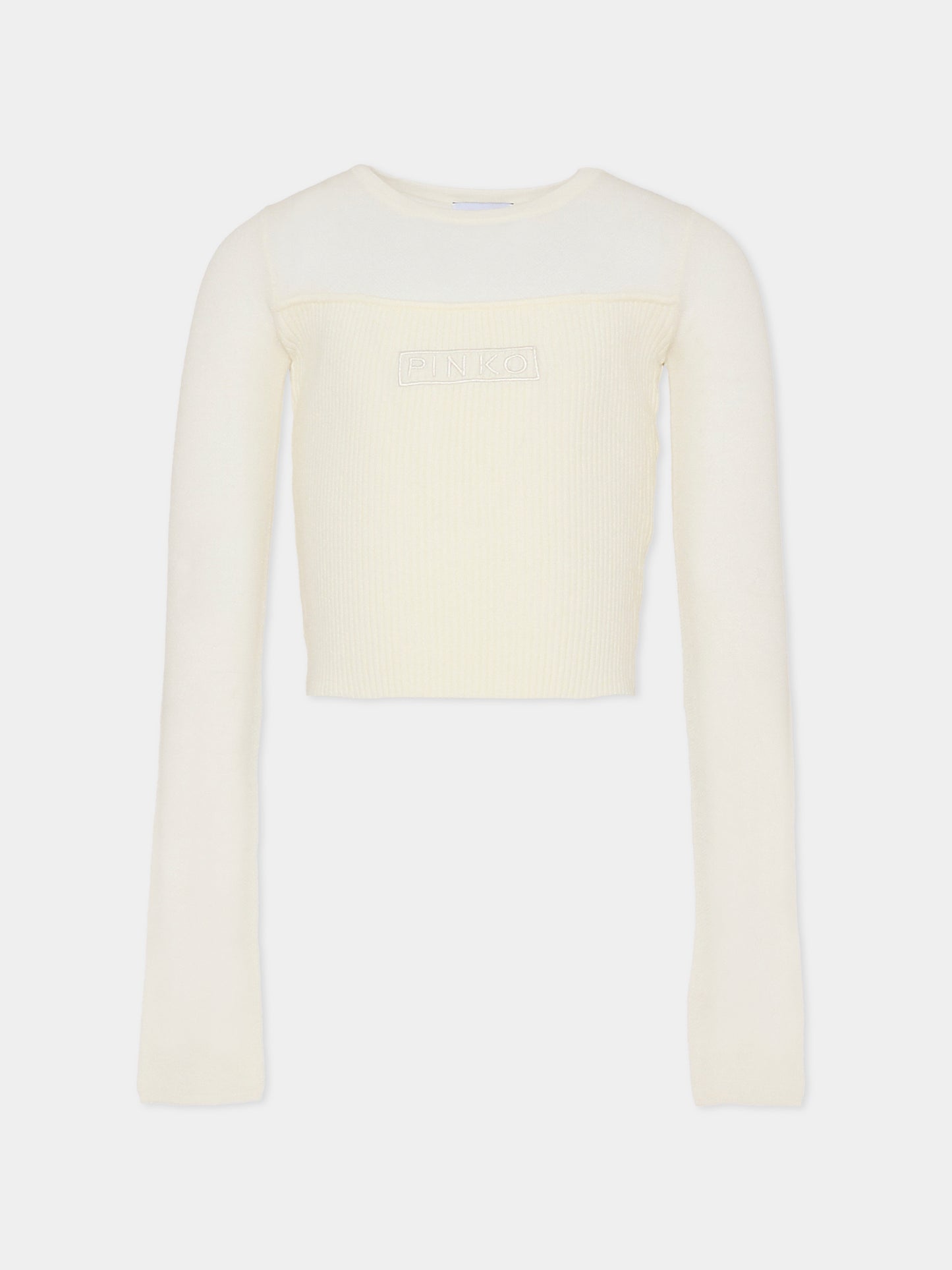 Top avorio per bambina con logo,Pinko,KFMA008.C.FL085.0065