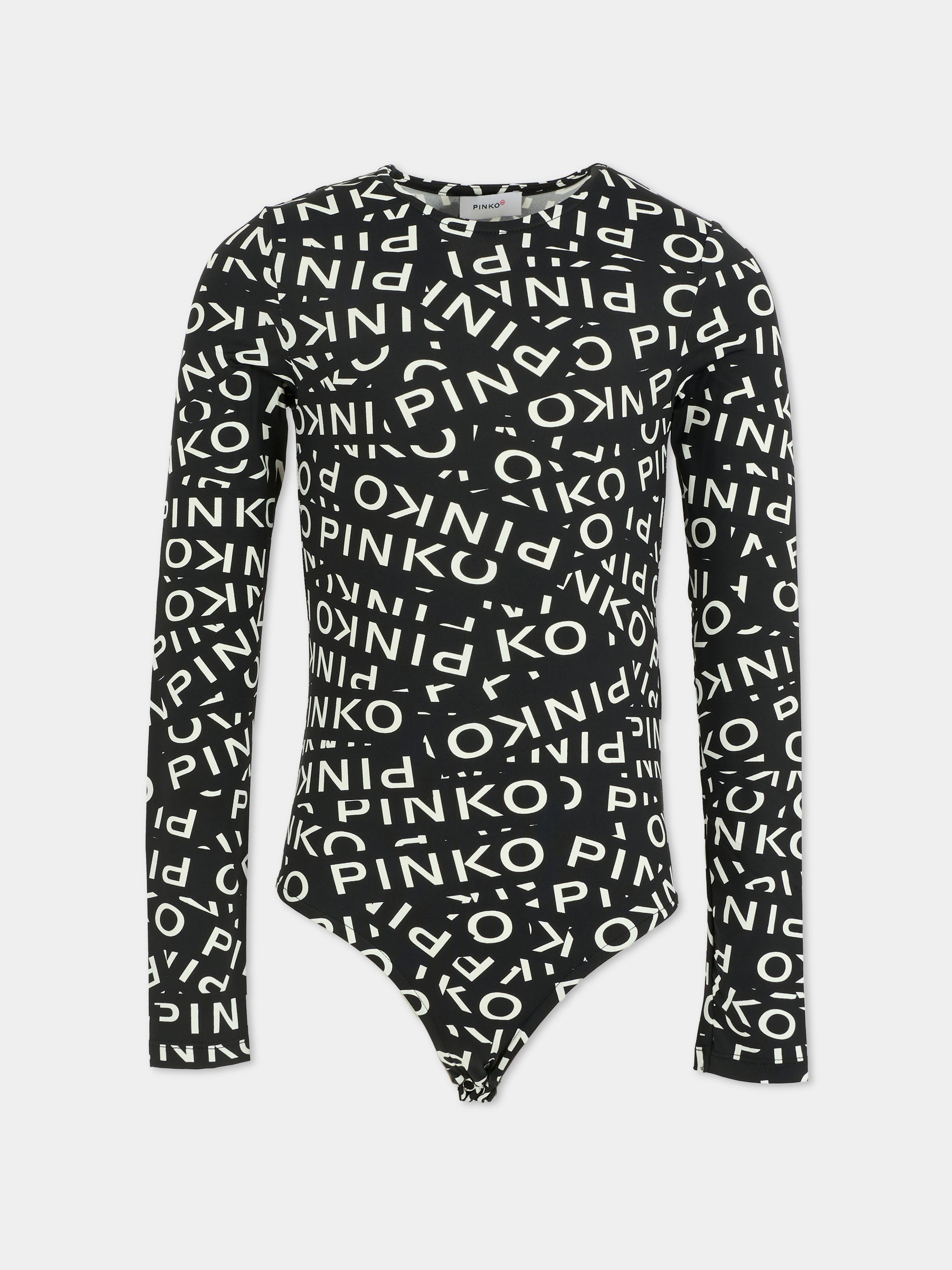Body nero per bambina con logo all over,Pinko,KFBD003.C.LY003.D002