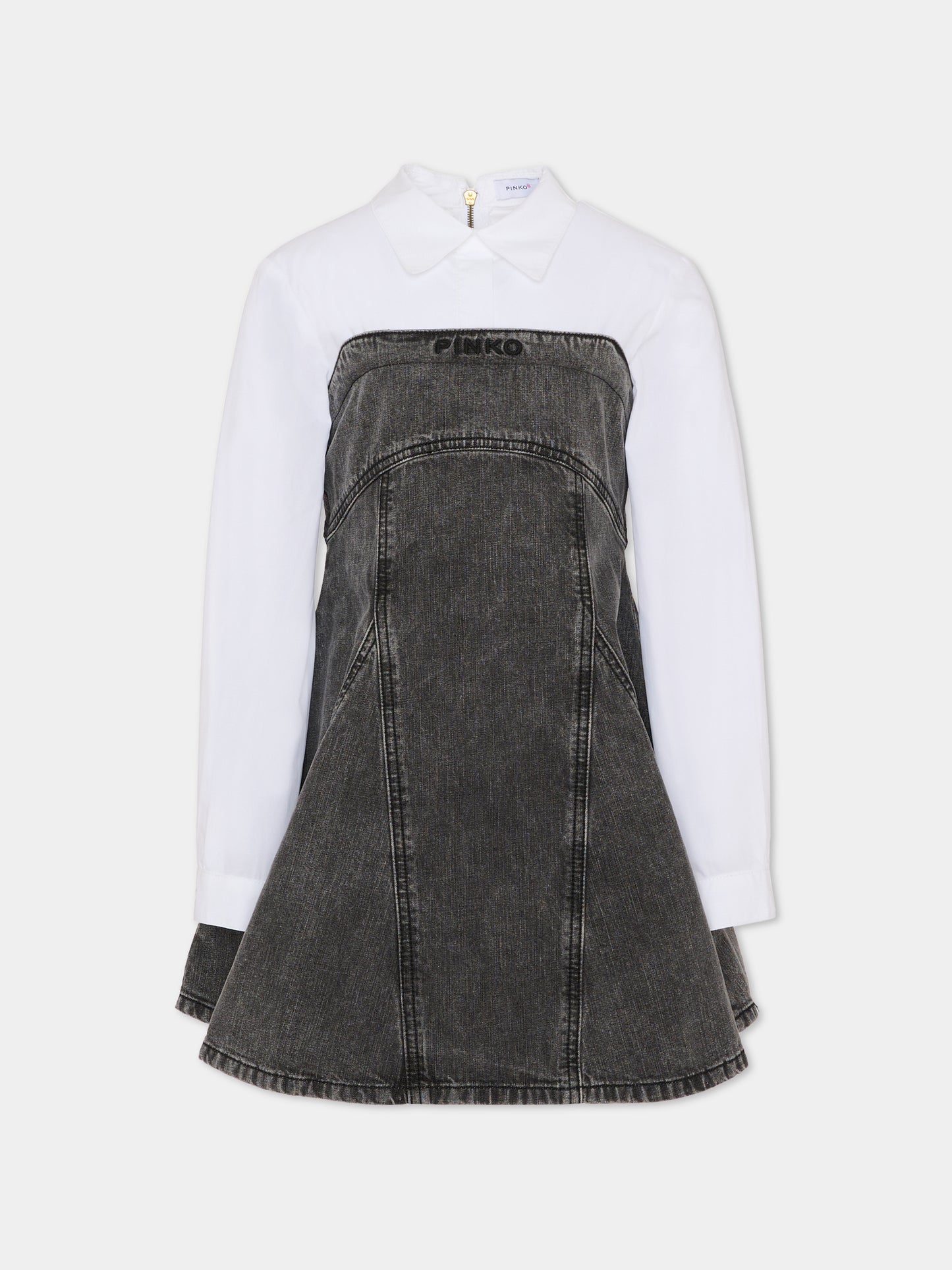 Vestito grigio per bambina con logo,Pinko,KFAB023.C.DF016.D809
