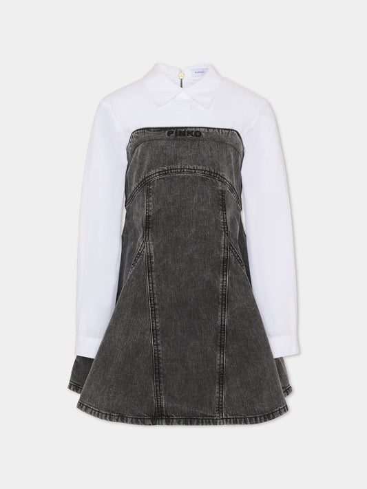 Vestito grigio per bambina con logo,Pinko,KFAB023.C.DF016.D809