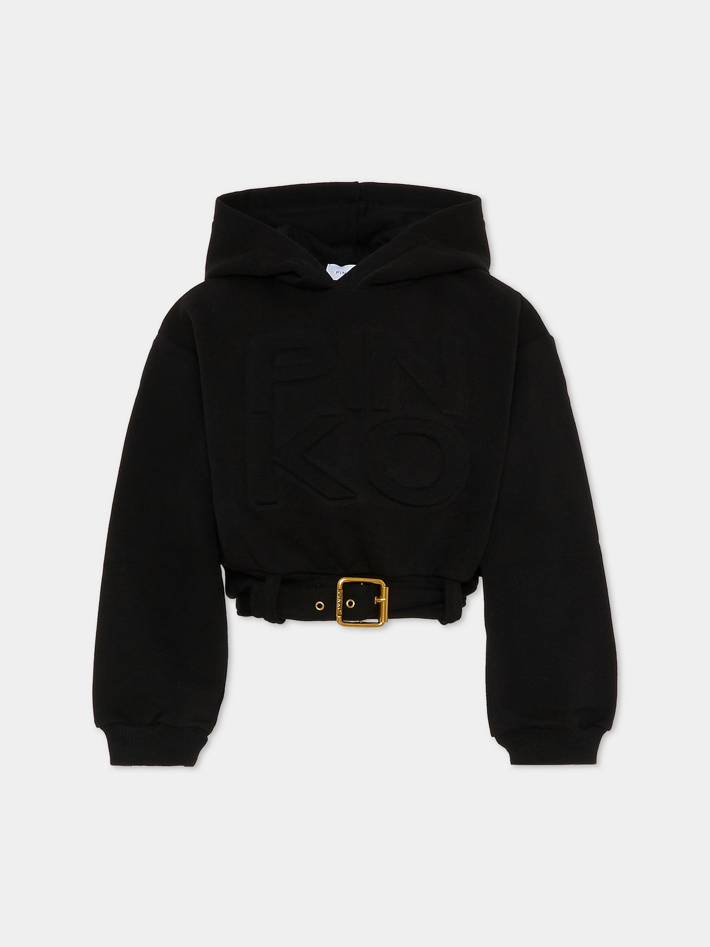 Felpa crop nera per bambina con logo,Pinko,KFFE013.C.FF013.N000