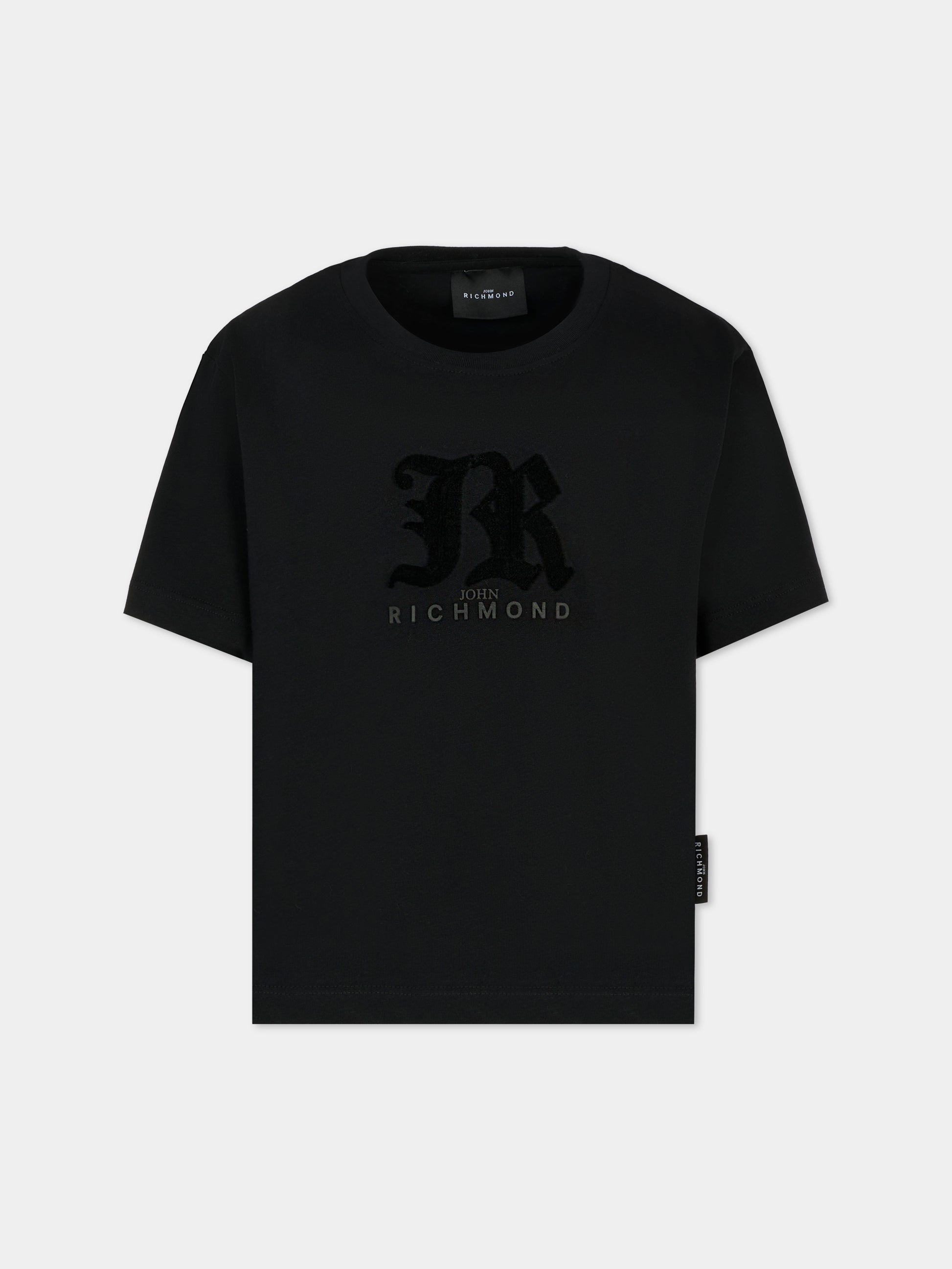 T-shirt nera per bambino con logo in velluto,Richmond,RBA25008TS BLACK