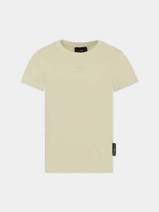 T-shirt beige per bambini con logo,Richmond,RBA25009TS GREY