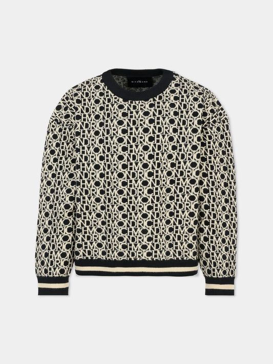 Maglione nero per bambino con logo bianco,Richmond,RBA25042MA LETTERING