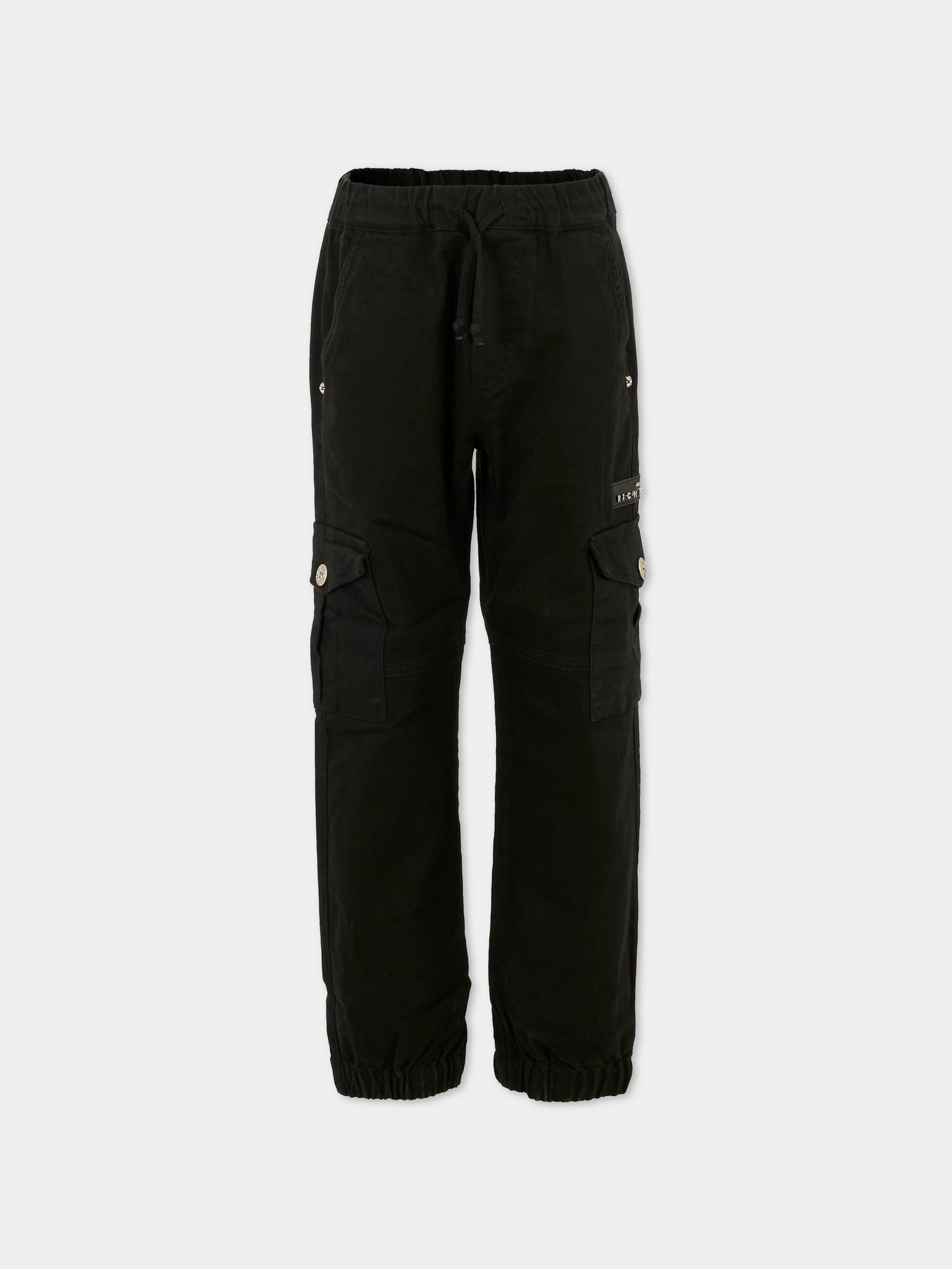 Pantaloni neri per bambino con patch,Richmond,RBA25090PA BLACK
