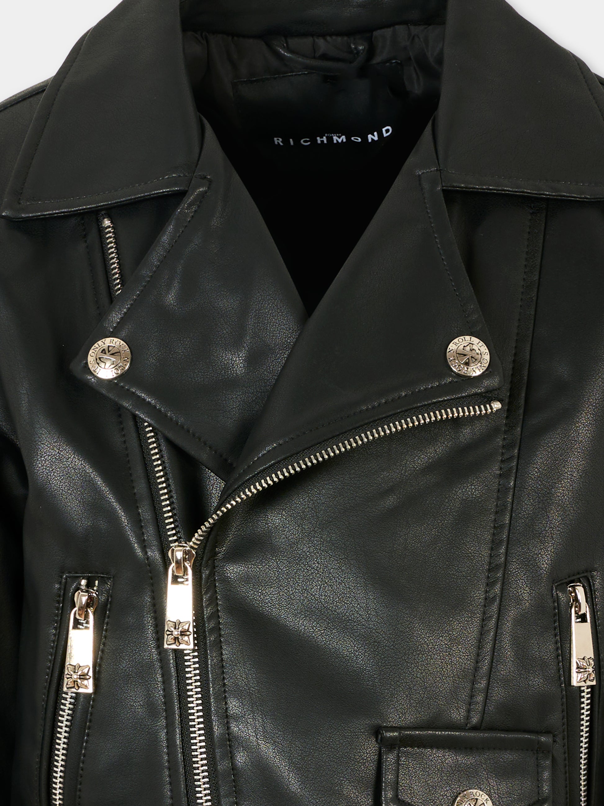 Giubbotto in ecopelle nero per bambino con logo,Richmond,RBA25032GB BLACK