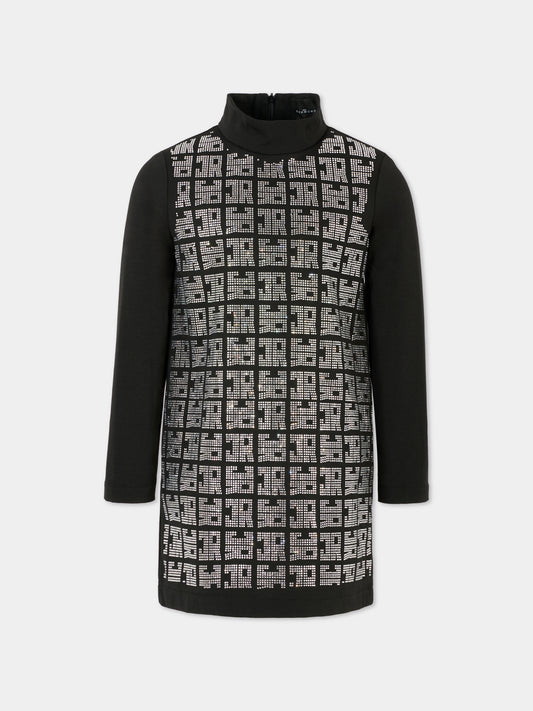 Vestito nero per bambina con logo di strass,Richmond,RGA25178VE BLACK