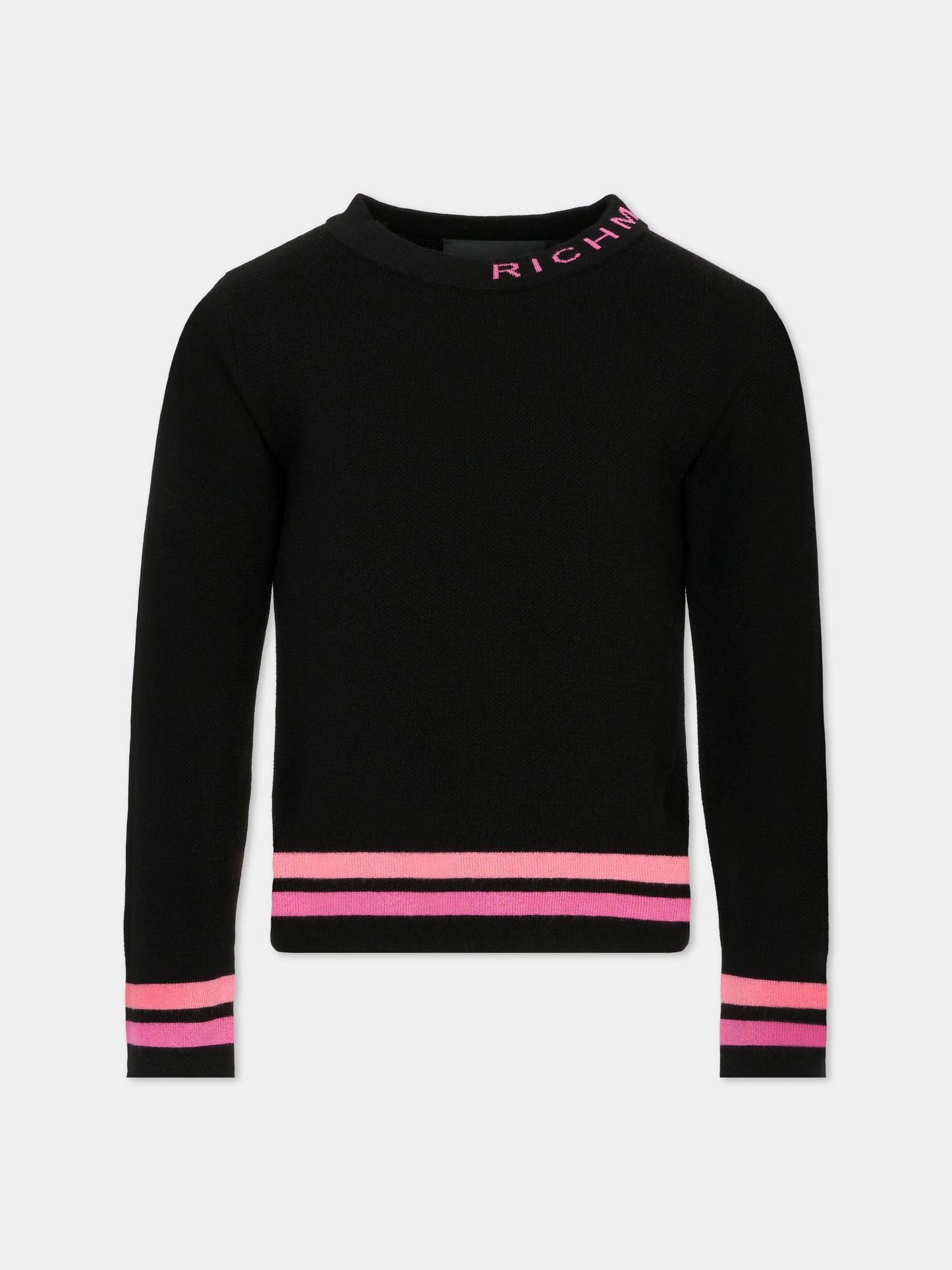 Maglione nero per bambina con logo fucsia,Richmond,RGA25214MA BLACK