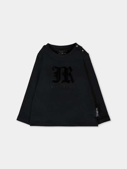T-shirt nera per neonato con logo in velluto,Richmond,RIA25004TS BLACK