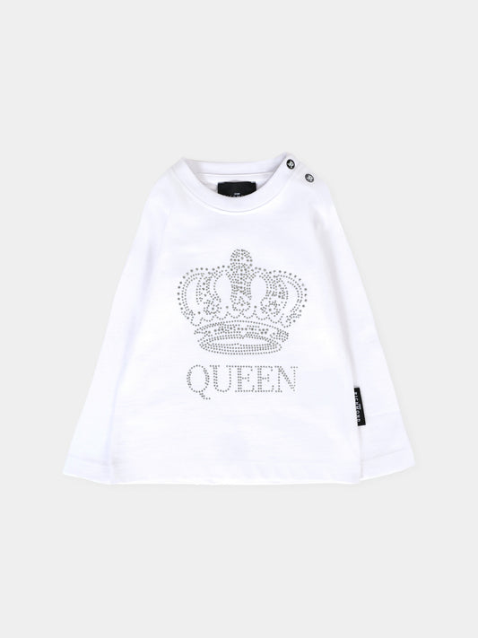 T-shirt bianca per neonata con corona e logo,Richmond,RIA25114TS WHITE