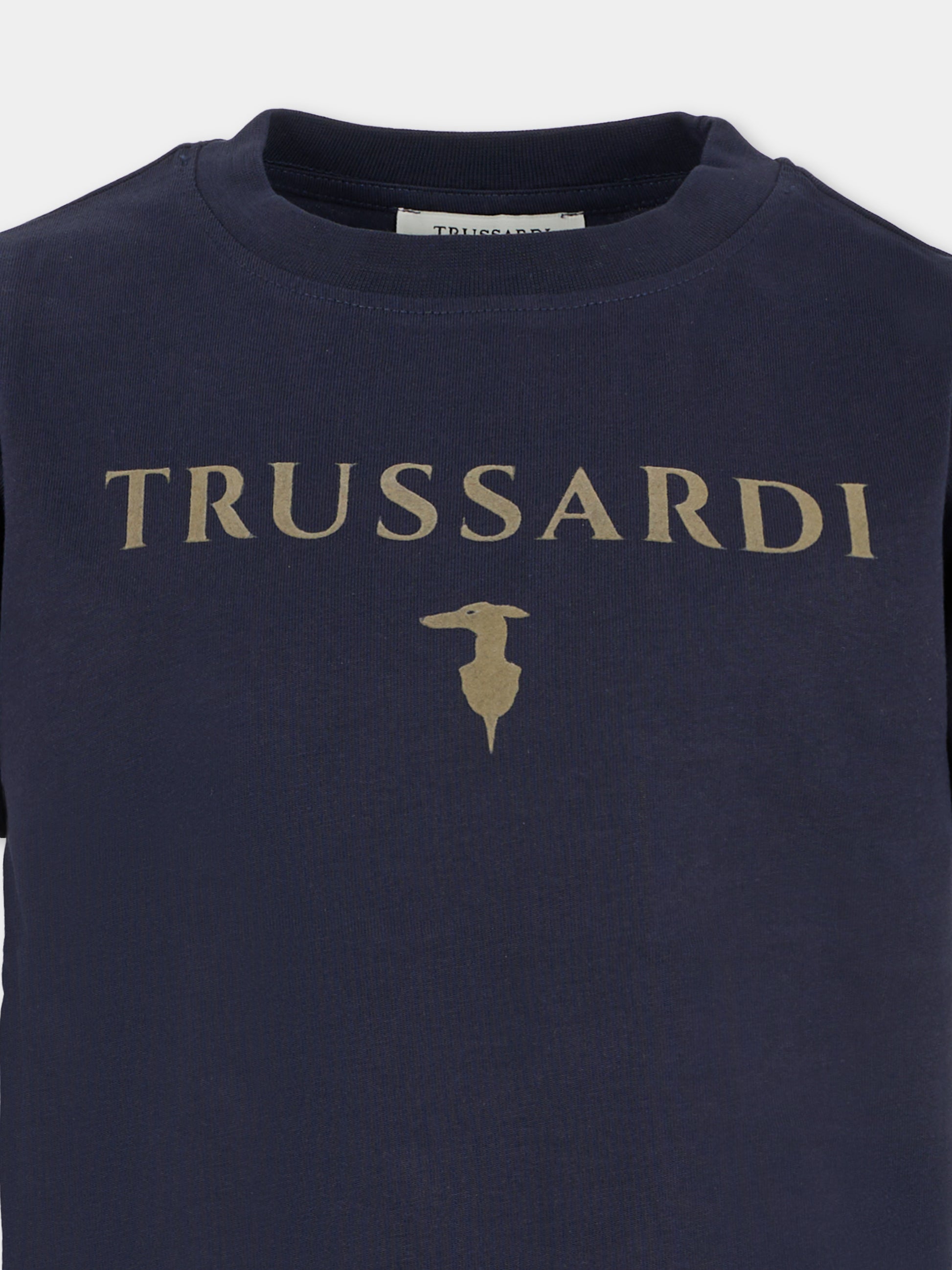 T-shirt blu per bambino con logo,Trussardi Junior,TBA25003TS PEACOAT