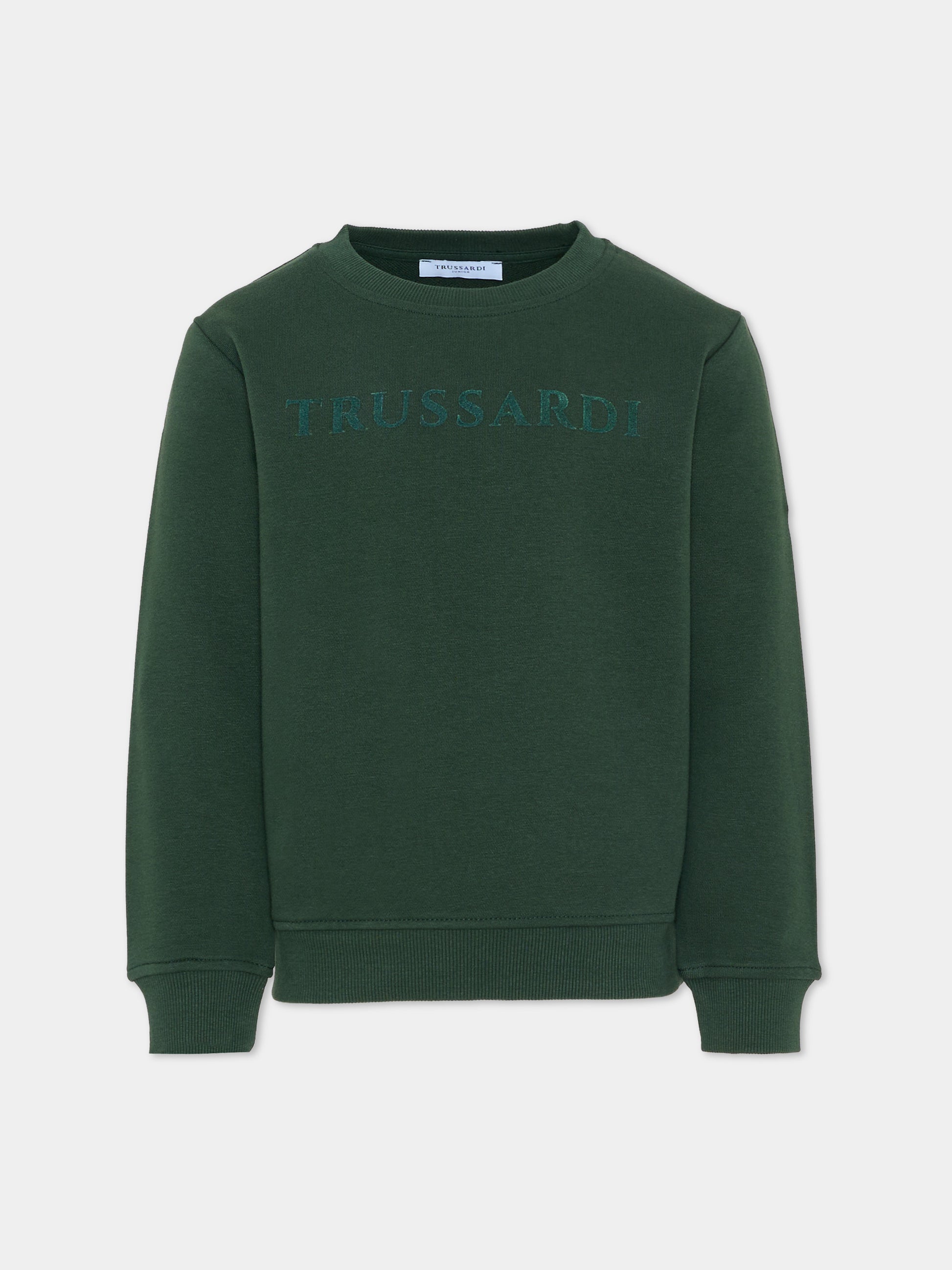 Felpa verde per bambino con logo,Trussardi Junior,TBA25097FE PINENEEDLE