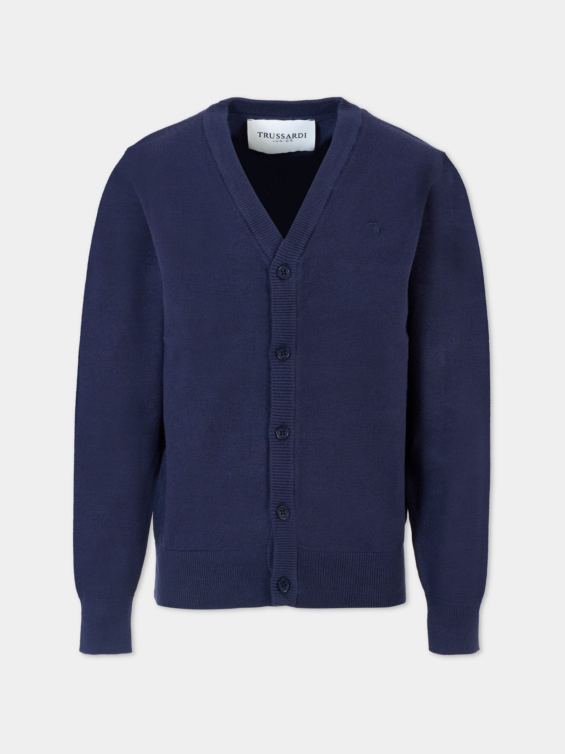 Cardigan blu per bambino con logo ricamato,Trussardi Junior,TBA25010CD PEACOAT