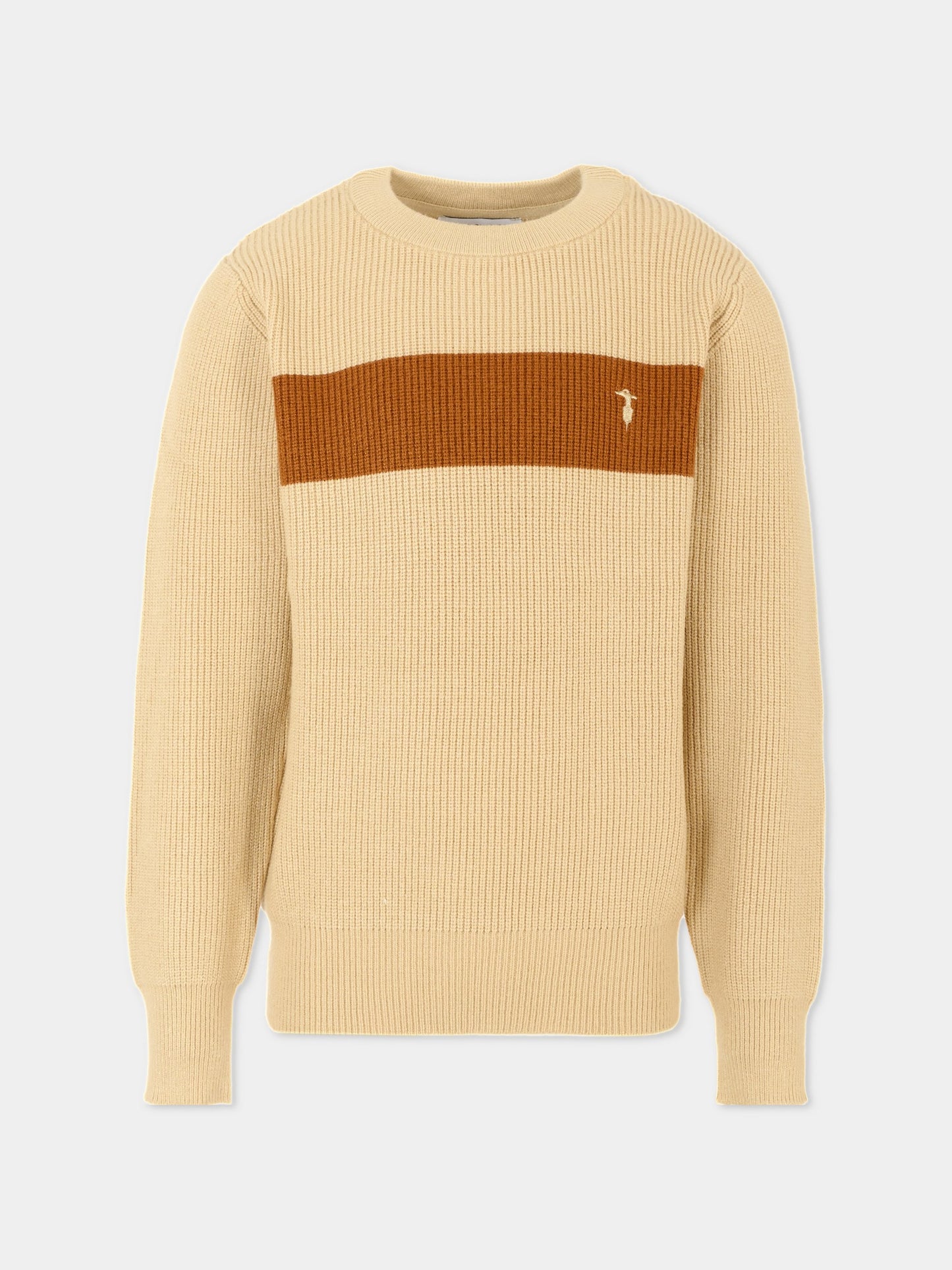 Maglione beige per bambino con logo ricamato,Trussardi Junior,TBA25019MA BROWN RICE