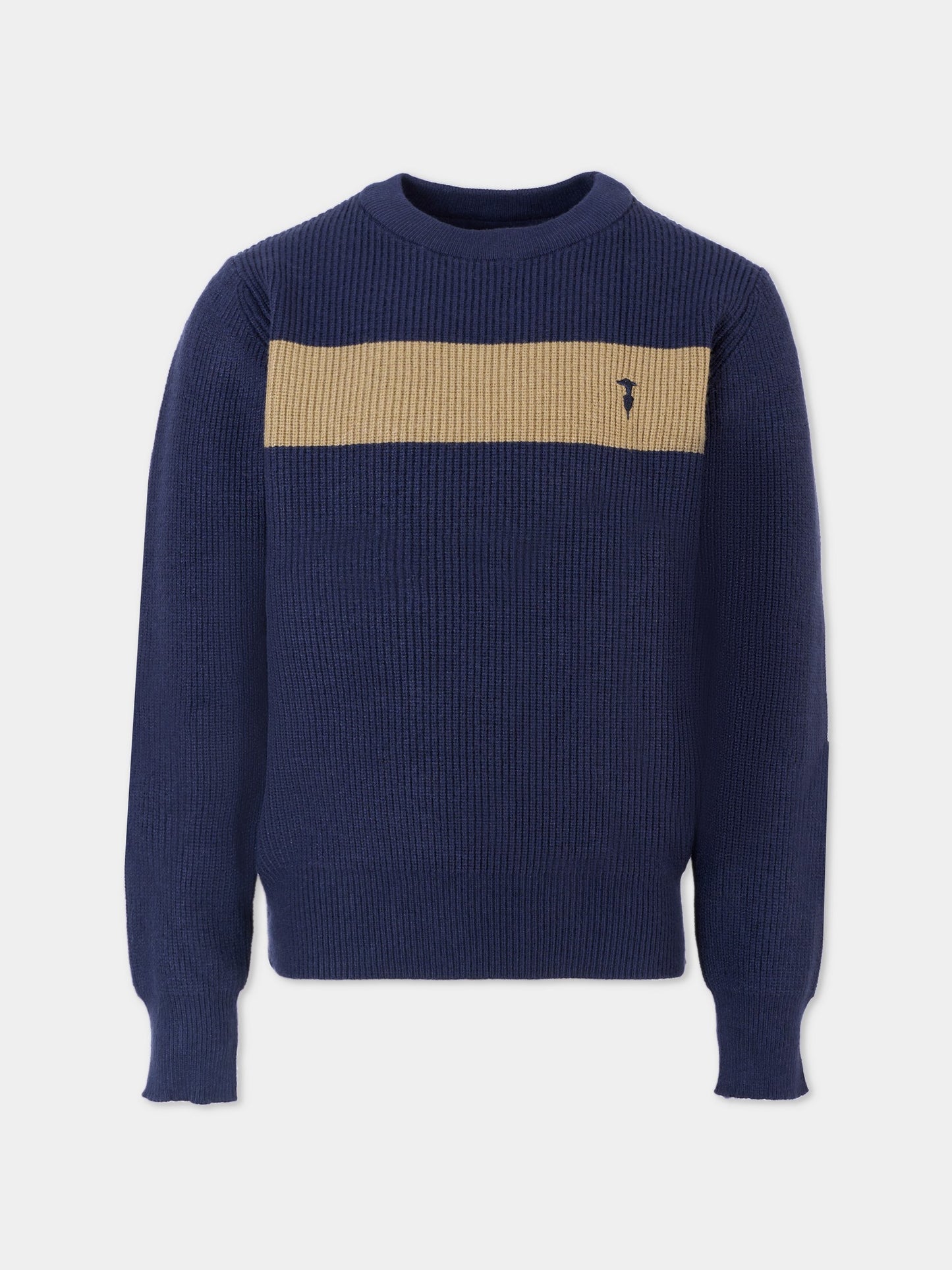 Maglione blu per bambino con logo ricamato,Trussardi Junior,TBA25019MA PEACOAT