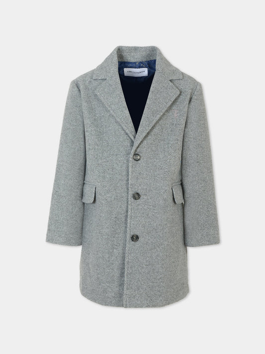 Cappotto grigio per bambino con logo ricamato,Trussardi Junior,TBA25123CP GUNMETAL