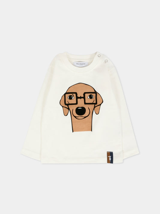 T-shirt avorio per neonato con cane,Trussardi Junior,TIA25073TS OFF-WHITE