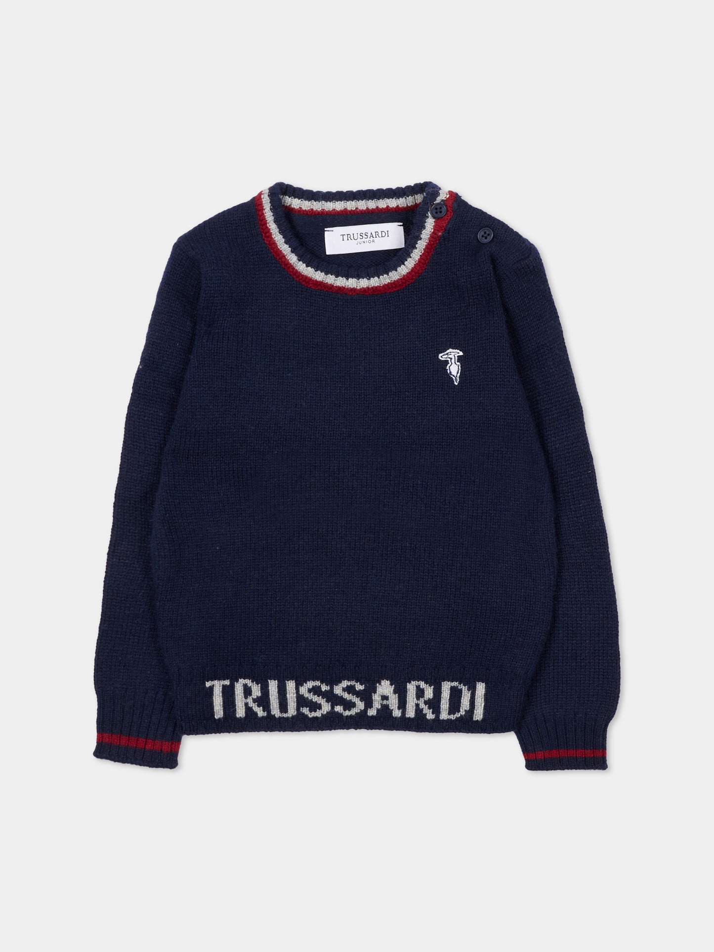 Maglione blu per neonato con logo,Trussardi Junior,TIA25051MA PEACOAT