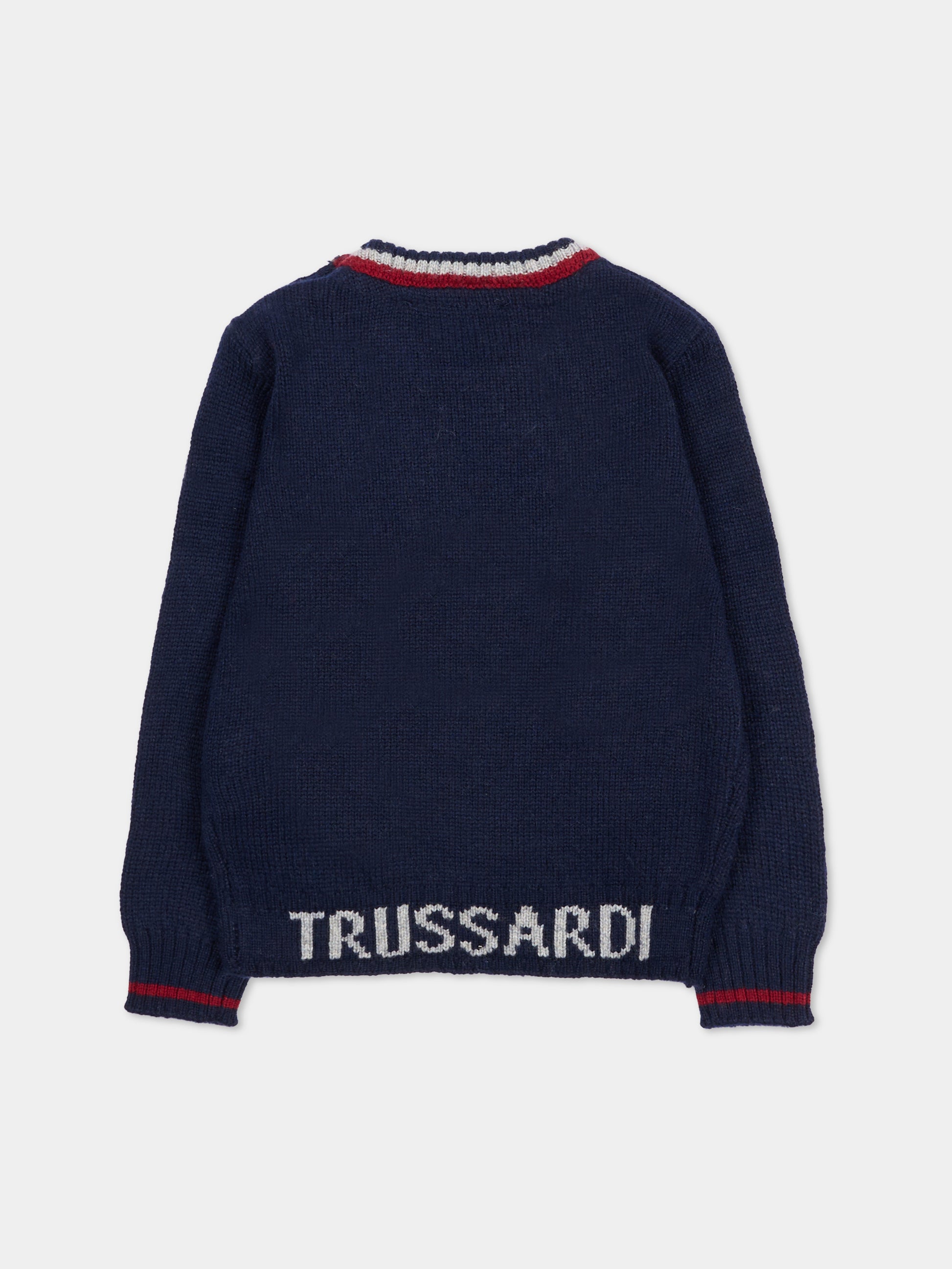 Maglione blu per neonato con logo,Trussardi Junior,TIA25051MA PEACOAT