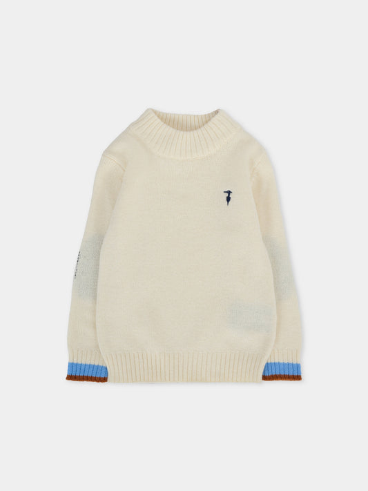 Dolcevita avorio per neonato con logo blu,Trussardi Junior,TIA25109MA NEW ECRU