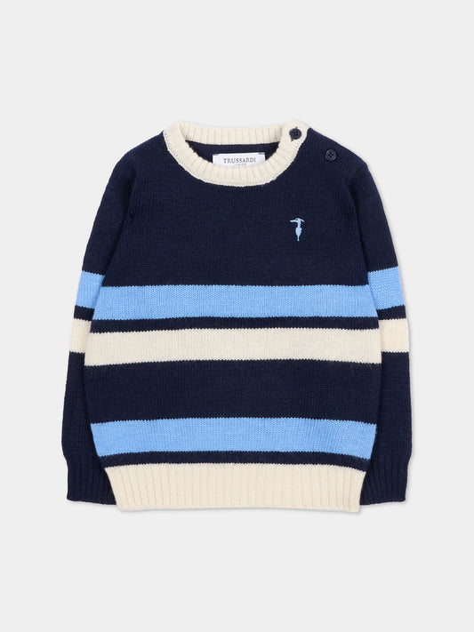 Maglione blu per neonato con logo celeste,Trussardi Junior,TIA25114MA PEACOAT