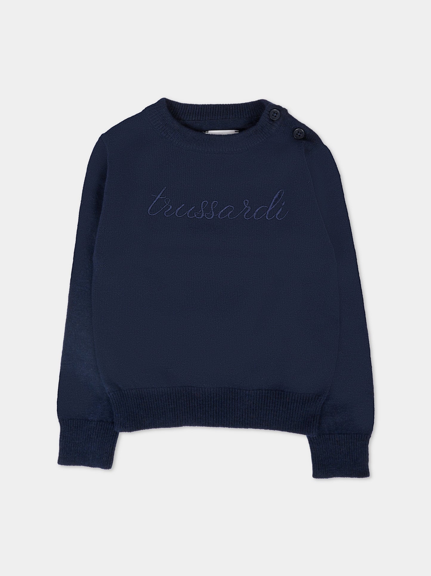 Maglione blu per neonato con logo ricamato,Trussardi Junior,TIA25011MA PEACOAT