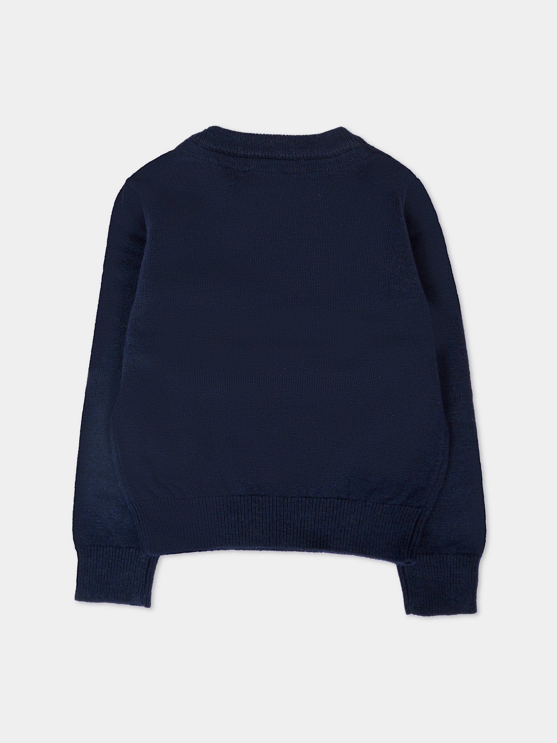 Maglione blu per neonato con logo ricamato,Trussardi Junior,TIA25011MA PEACOAT