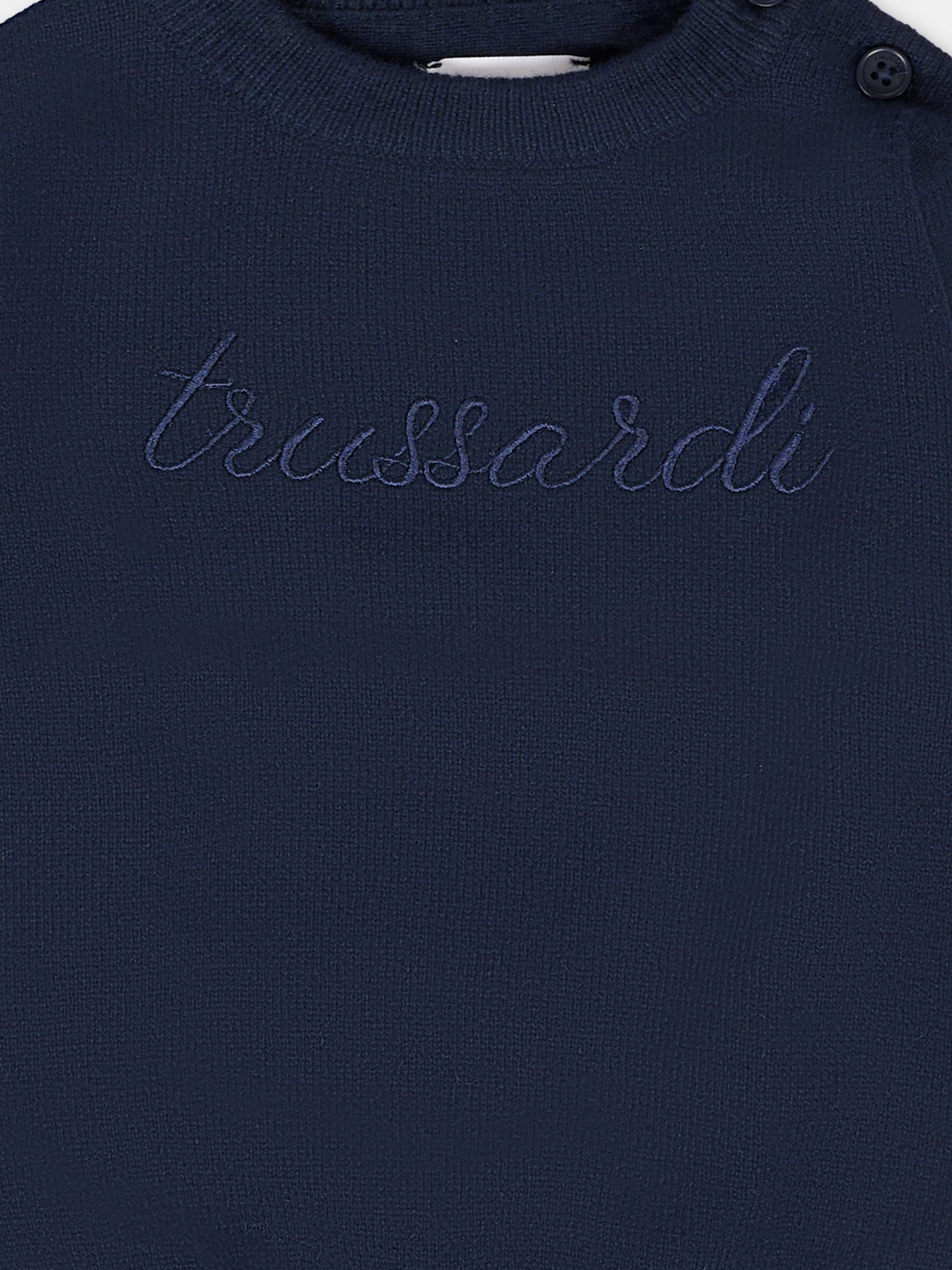 Maglione blu per neonato con logo ricamato,Trussardi Junior,TIA25011MA PEACOAT