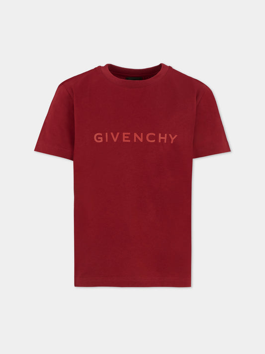 T-shirt bordeaux per bambini con logo,Givenchy Kids,H30952 95C
