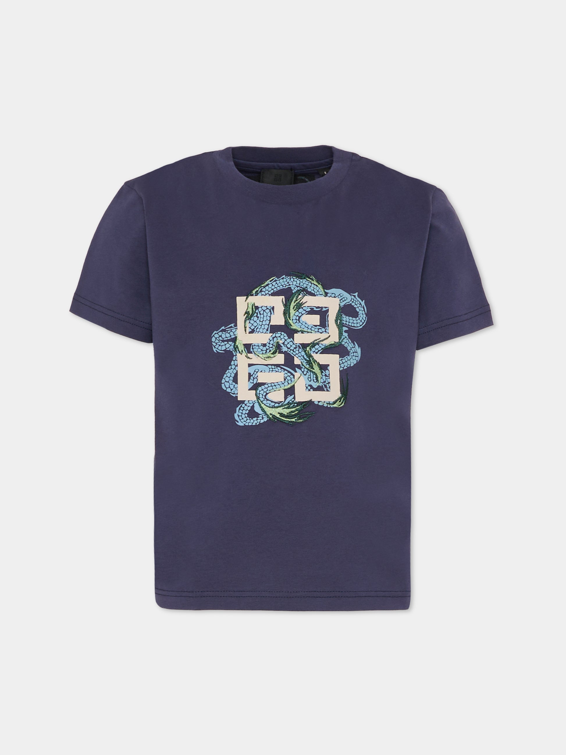 T-shirt blu per bambino con drago,Givenchy Kids,H30956 853