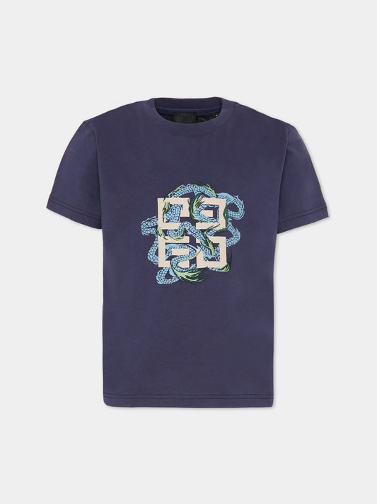 T-shirt blu per bambino con drago,Givenchy Kids,H30956 853