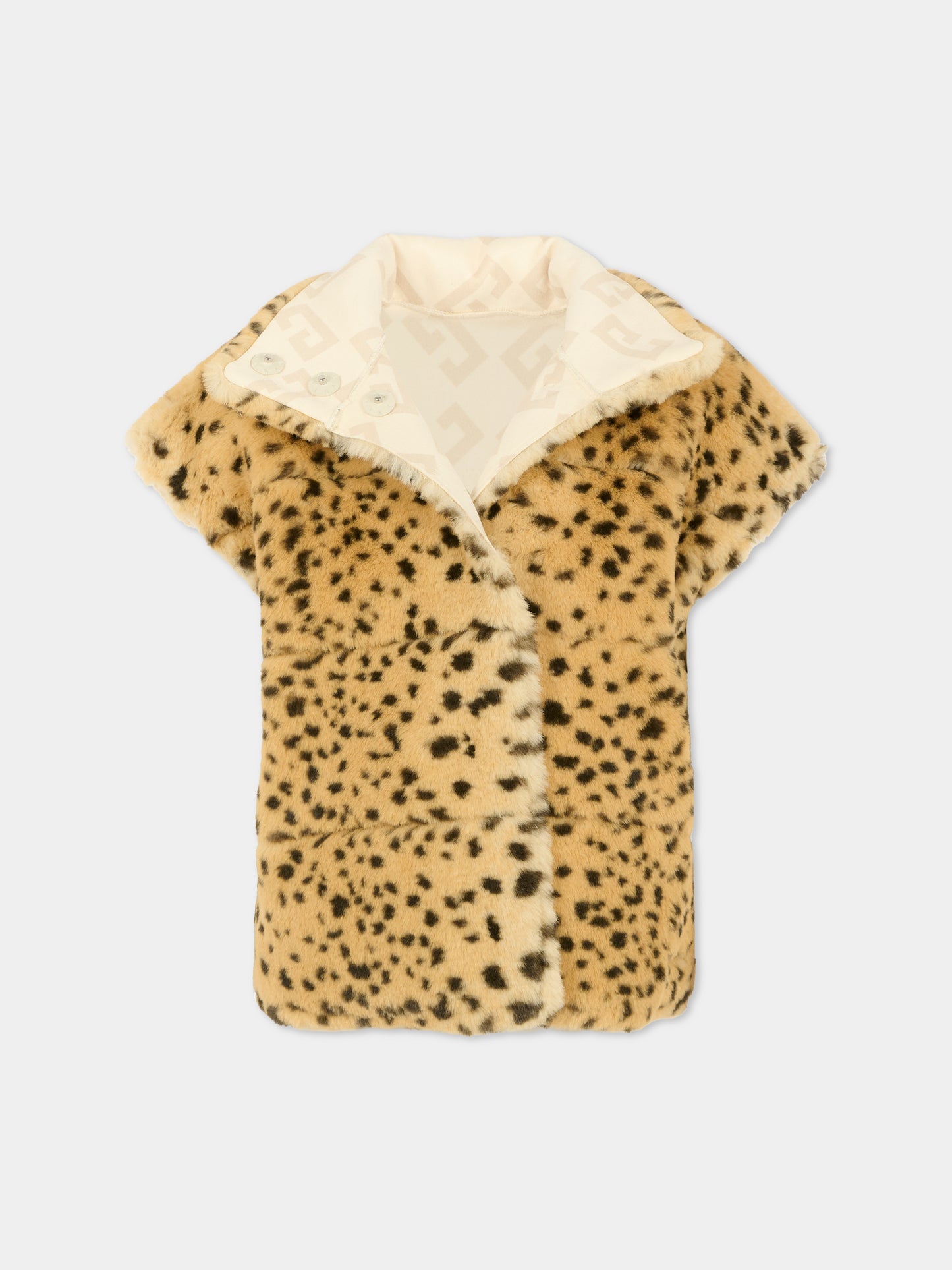 Gilet beige reversibile per bambina con logo e stampa maculata,Givenchy Kids,H30984 117