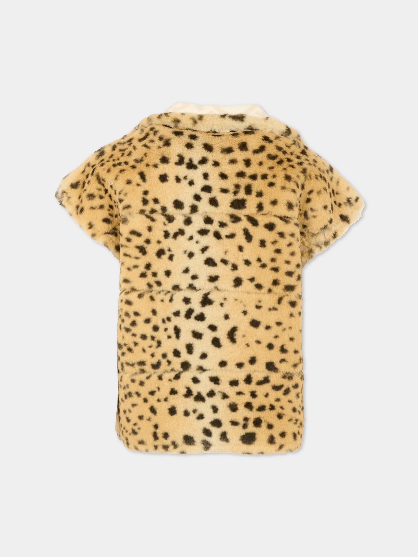 Gilet beige reversibile per bambina con logo e stampa maculata,Givenchy Kids,H30984 117