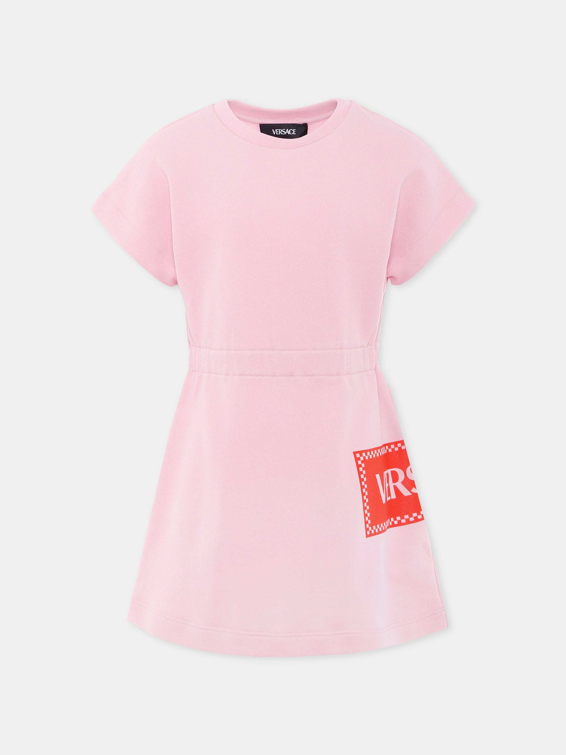 Vestito rosa con '90s vintage logo per bambina,Versace,1020028 1A13182 2PZ60
