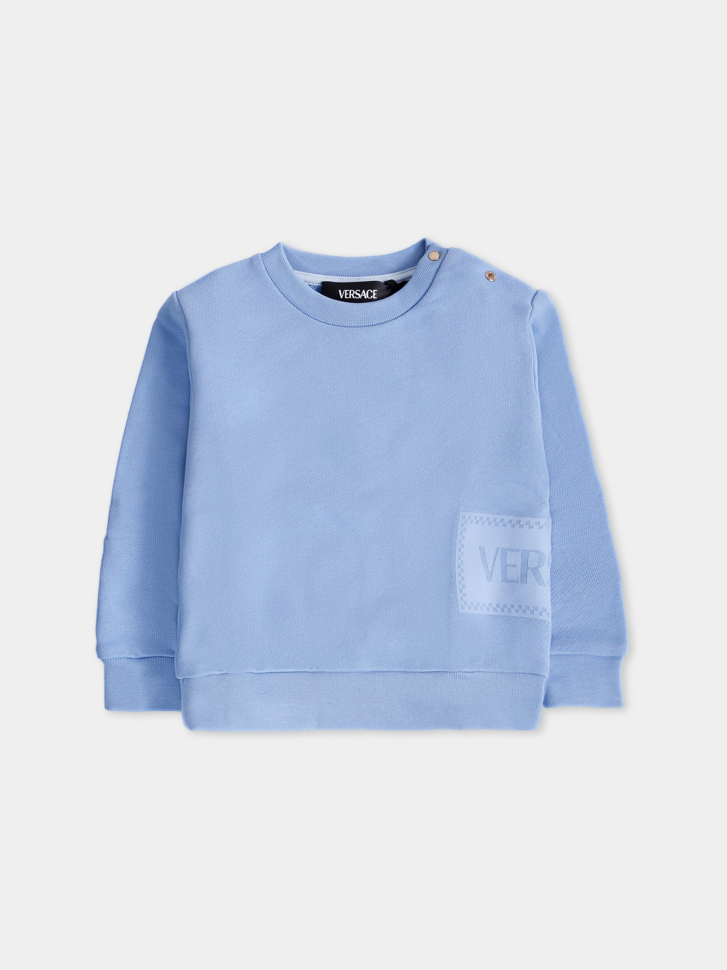 Felpa celeste con '90s vintage logo per neonato,Versace,1018577 1A13182 2V300
