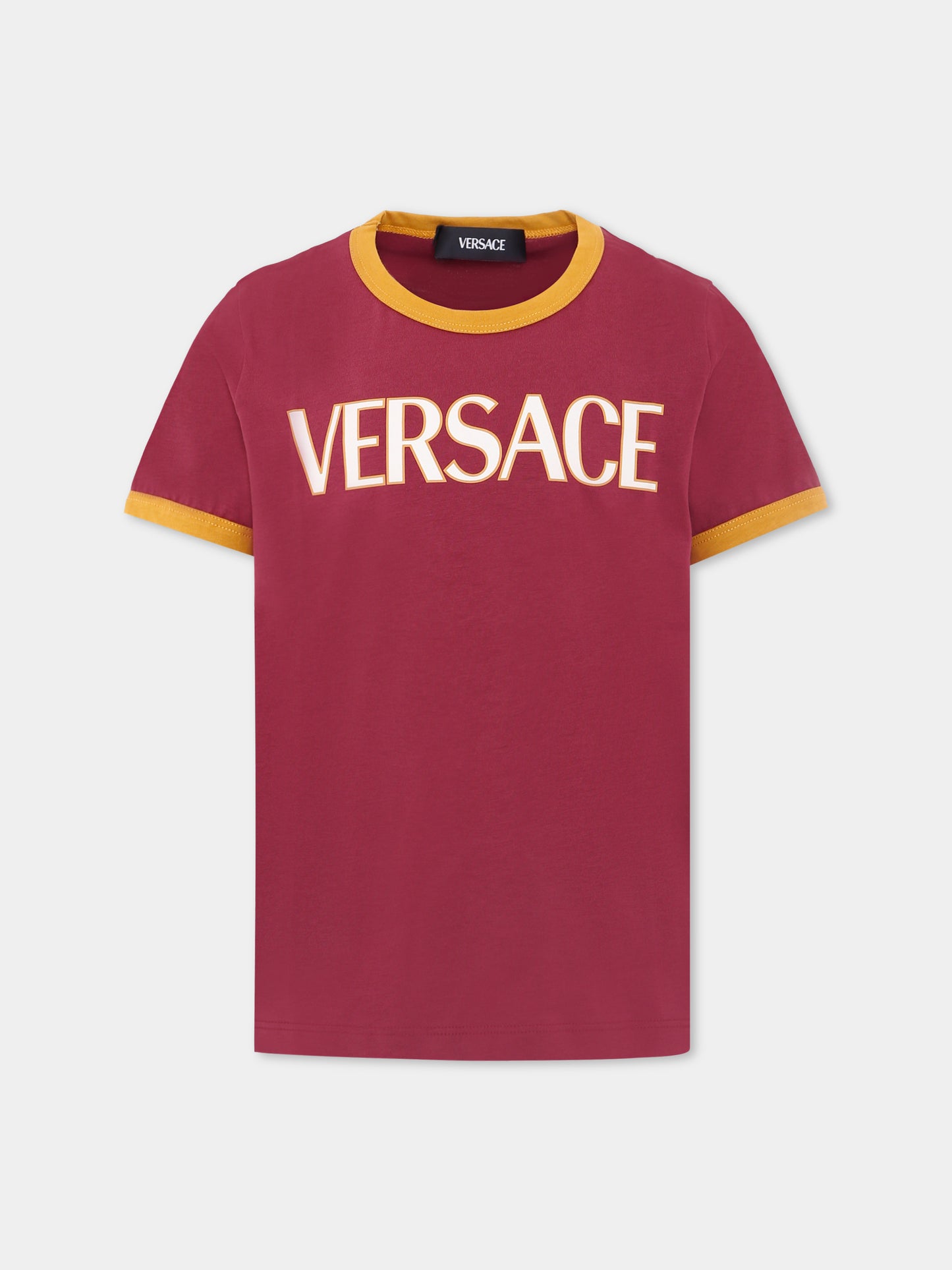 T-shirt bordeaux con logo avorio per bambini,Versace,1020651 1A14933 6R590