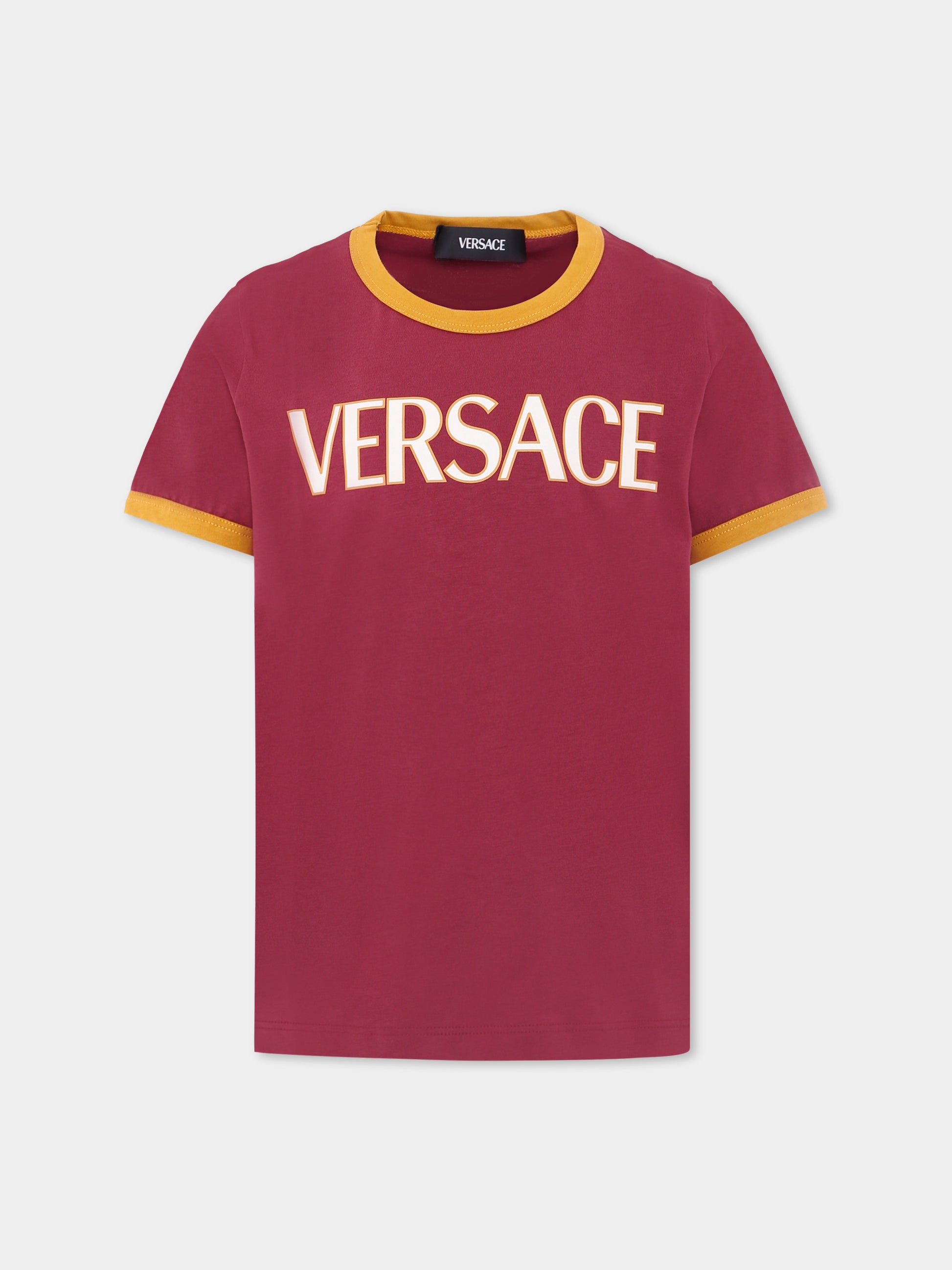 T-shirt bordeaux con logo avorio per bambini,Versace,1020651 1A14933 6R590