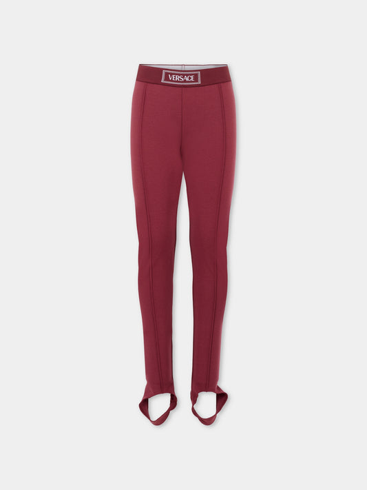 Leggings bordeaux per bambina con '90 Vintage Logo,Versace,1018201 1A00146 1RA70